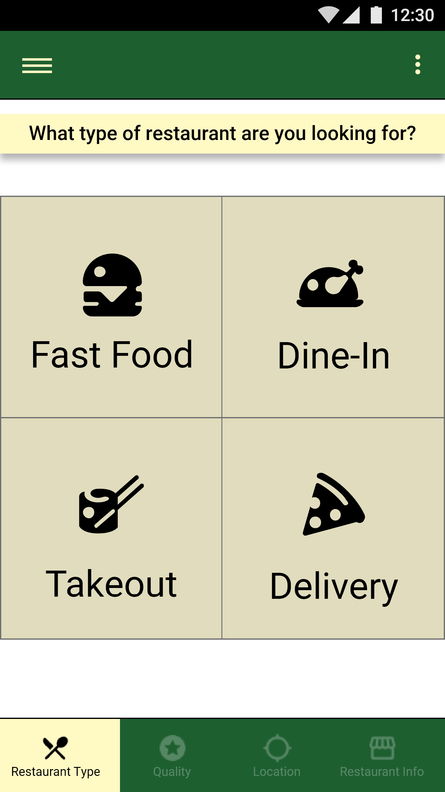 1st Iteration Final Say Restaurant Type Screen