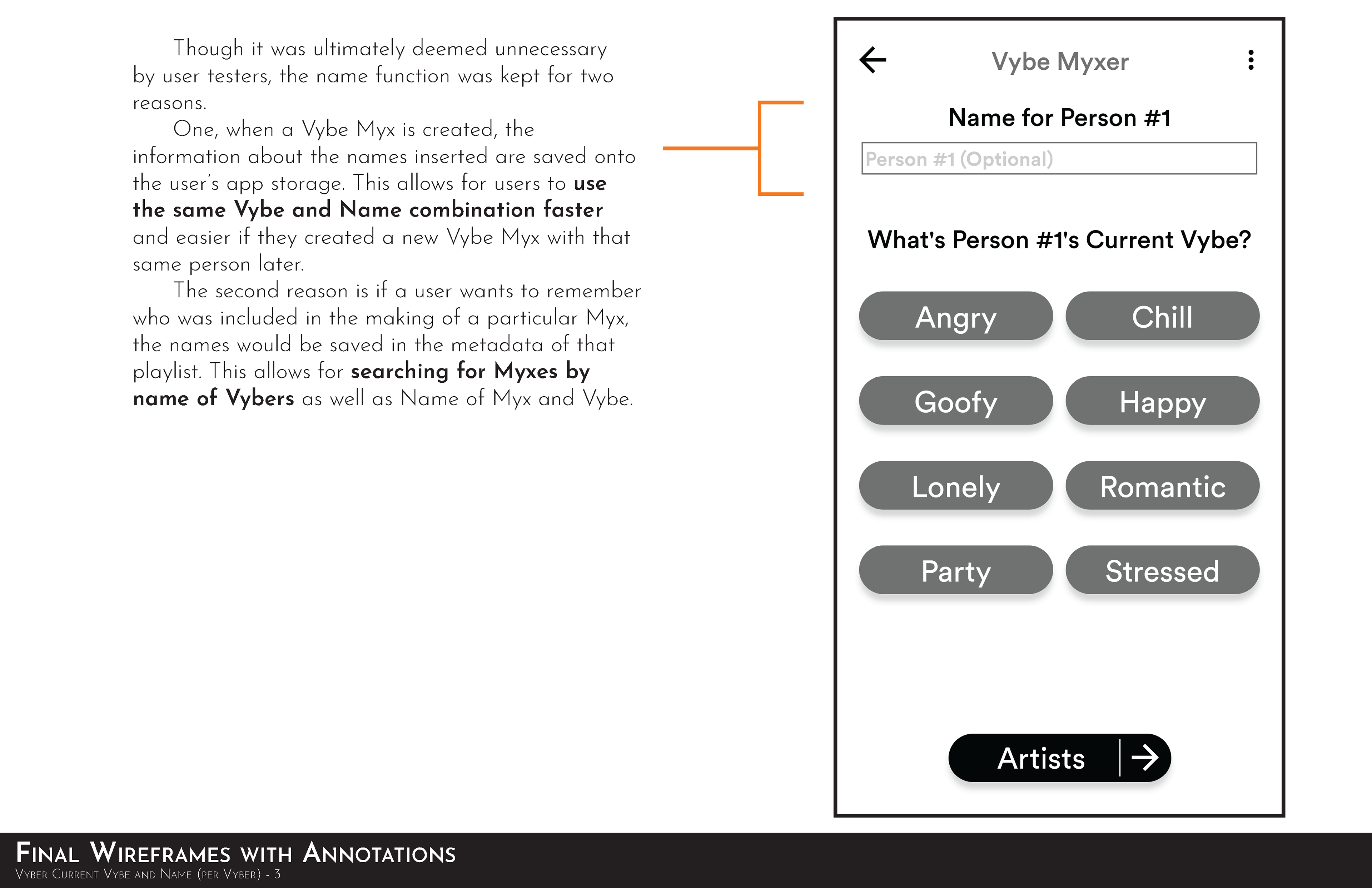 Final Wireframe: Vyber Profile w/ Explanation