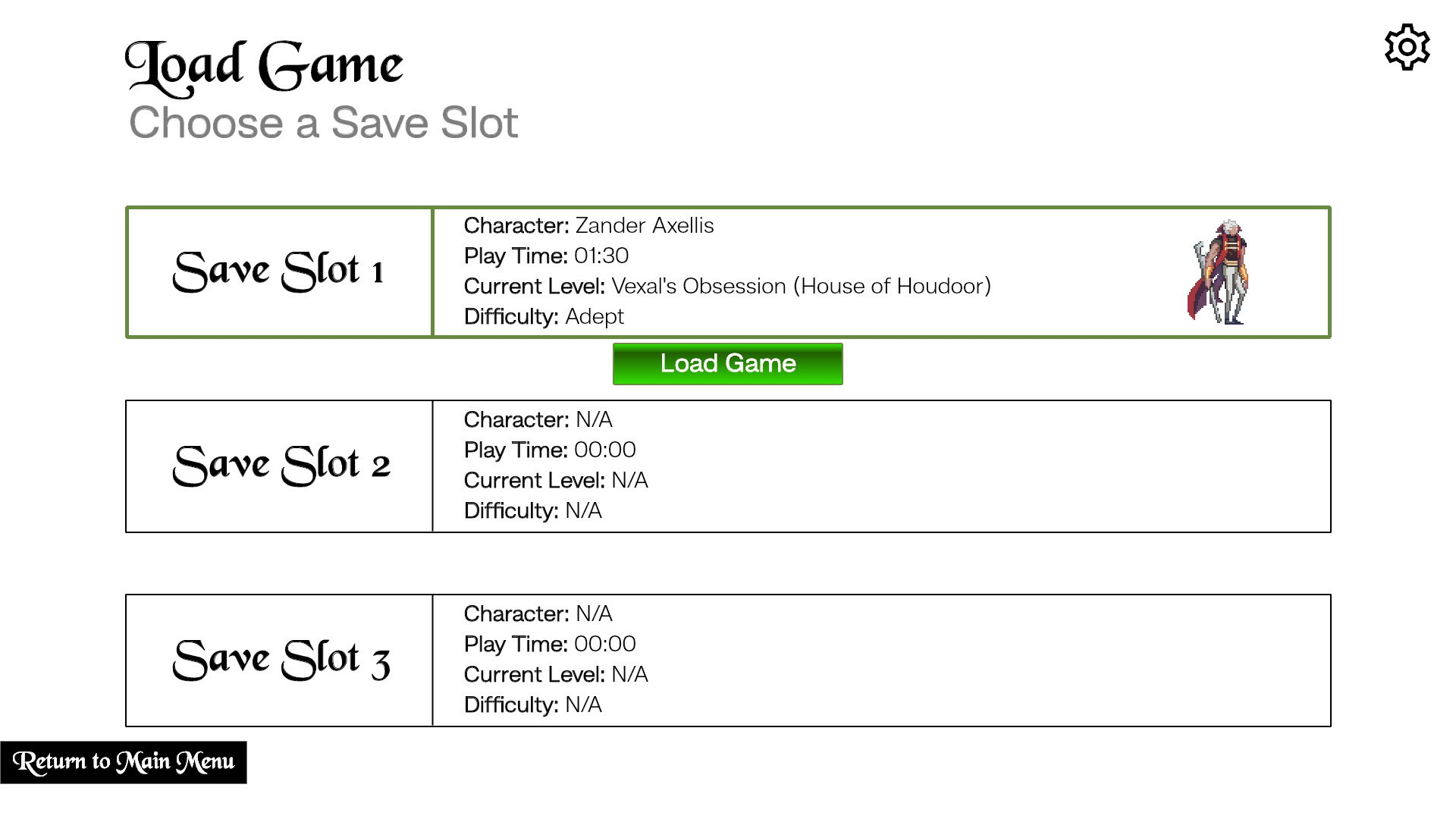 Buckshot Wireframe: Load Game