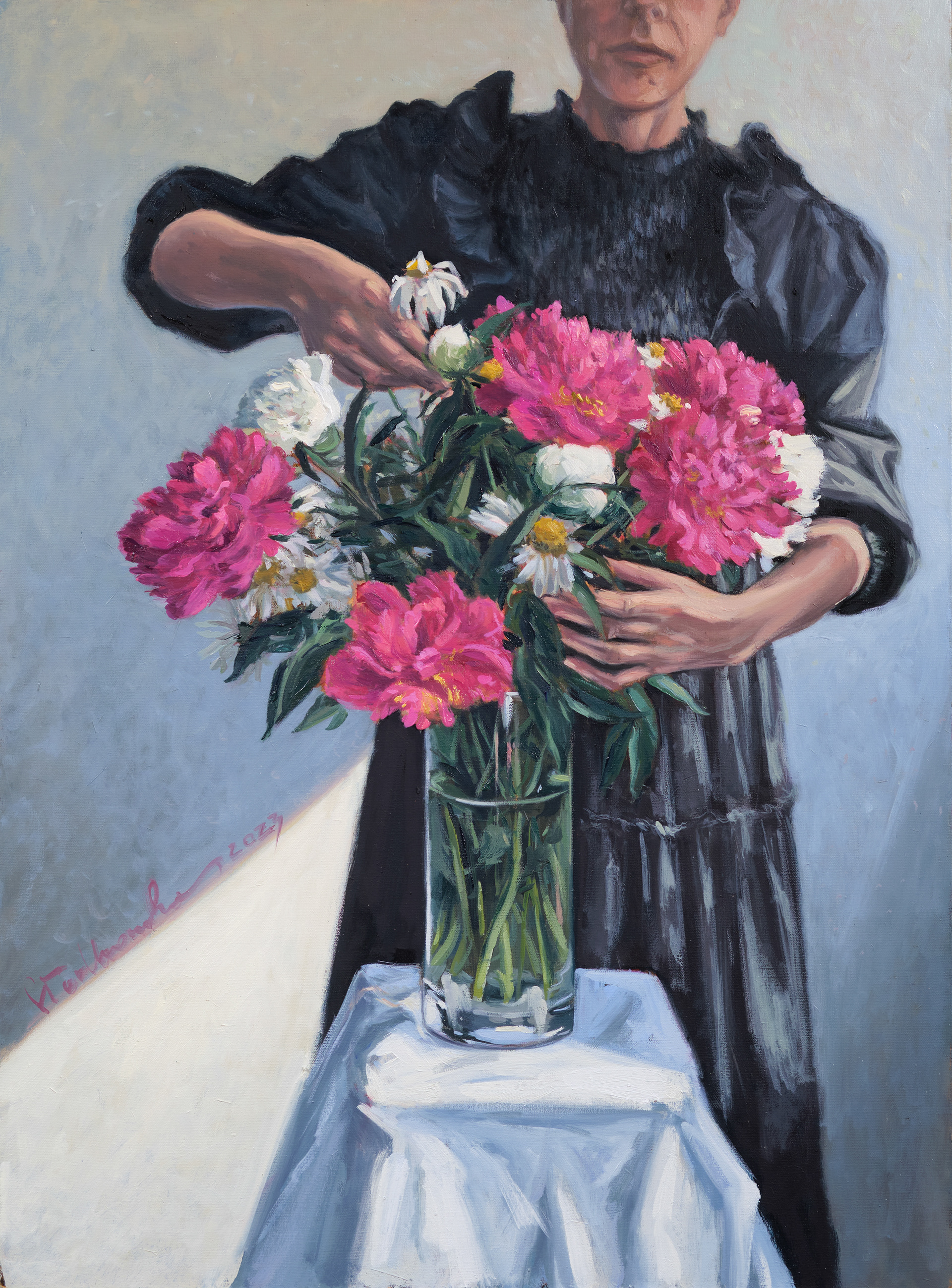 Pamiętasz zapach piwonii? – obraz olejny na płótnie 54 x 73 cm