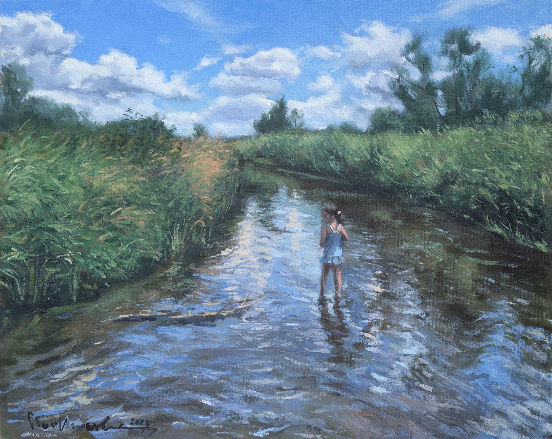 Lipcowy dzień nad Iłżanką. – obraz olejny na płótnie 50 x 40 cm