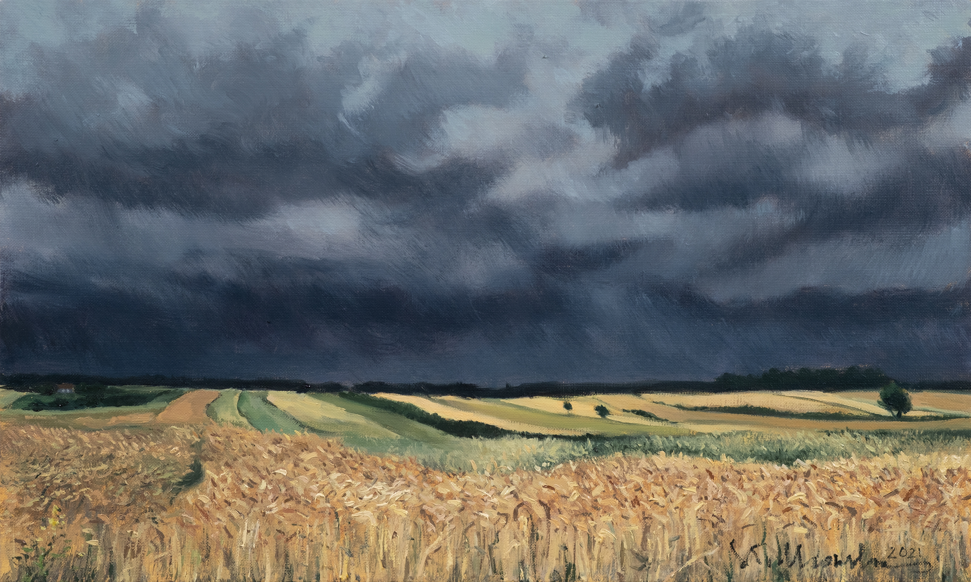 Burza nadciąga z zachodu. – obraz olejny na płótnie 50 x 30 cm