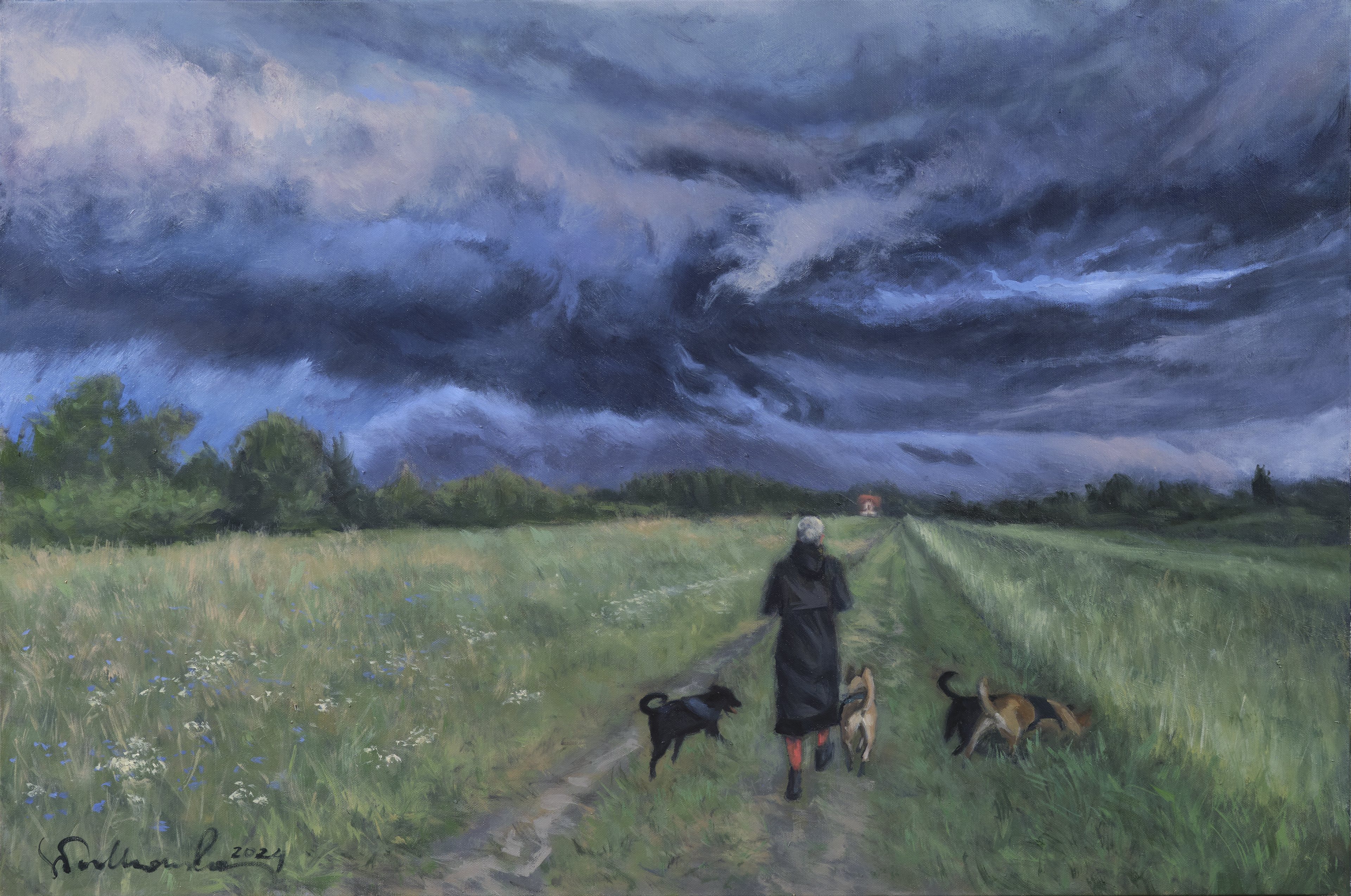 Zdążyć przed burzą - obraz olejny na płótnie 90 x 60 cm