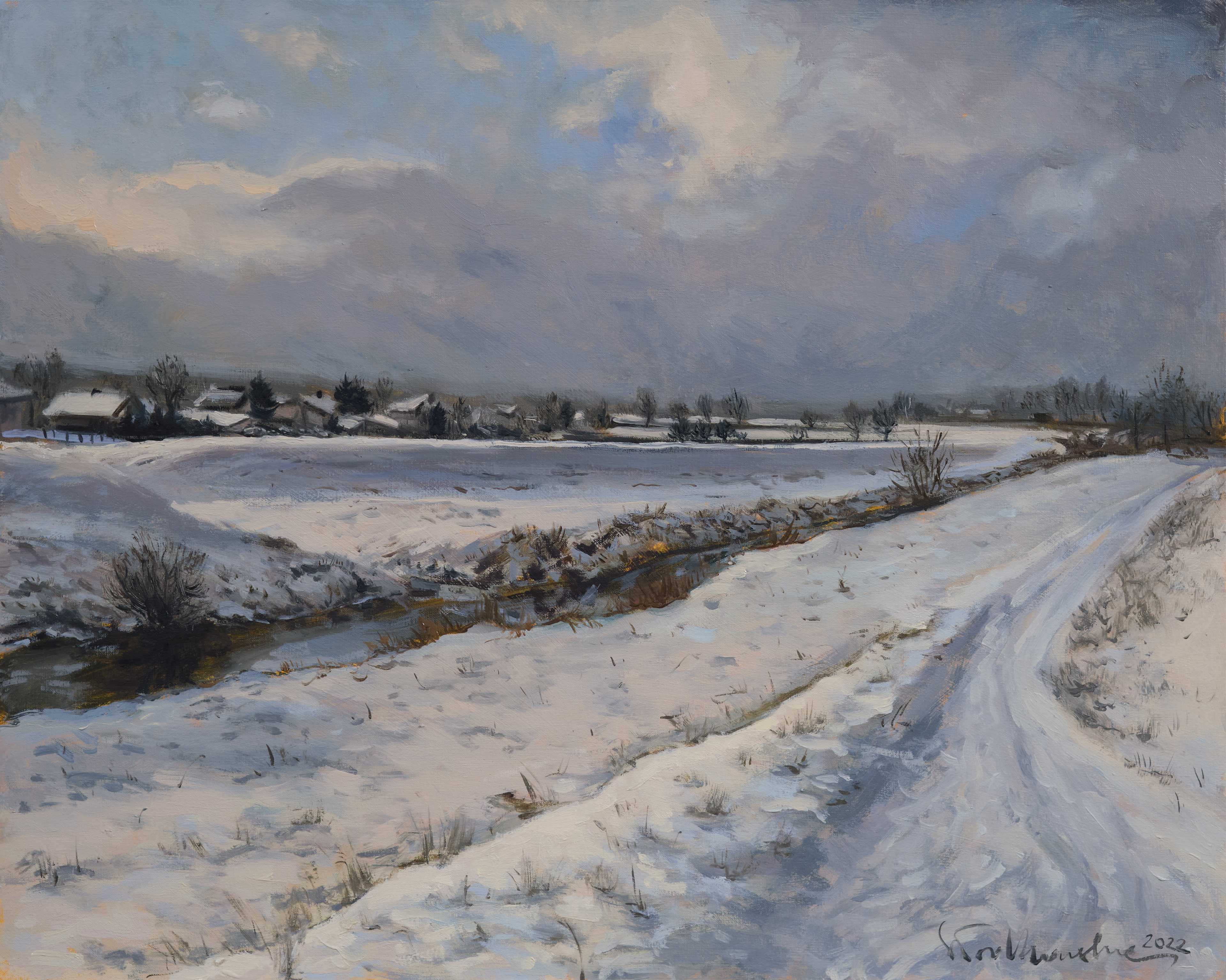 Domki nad Kamienną, Ostrowiec Świętokrzyski. – obraz olejny na płótnie 50 x 40 cm   /PRIVATE COLLECTION/