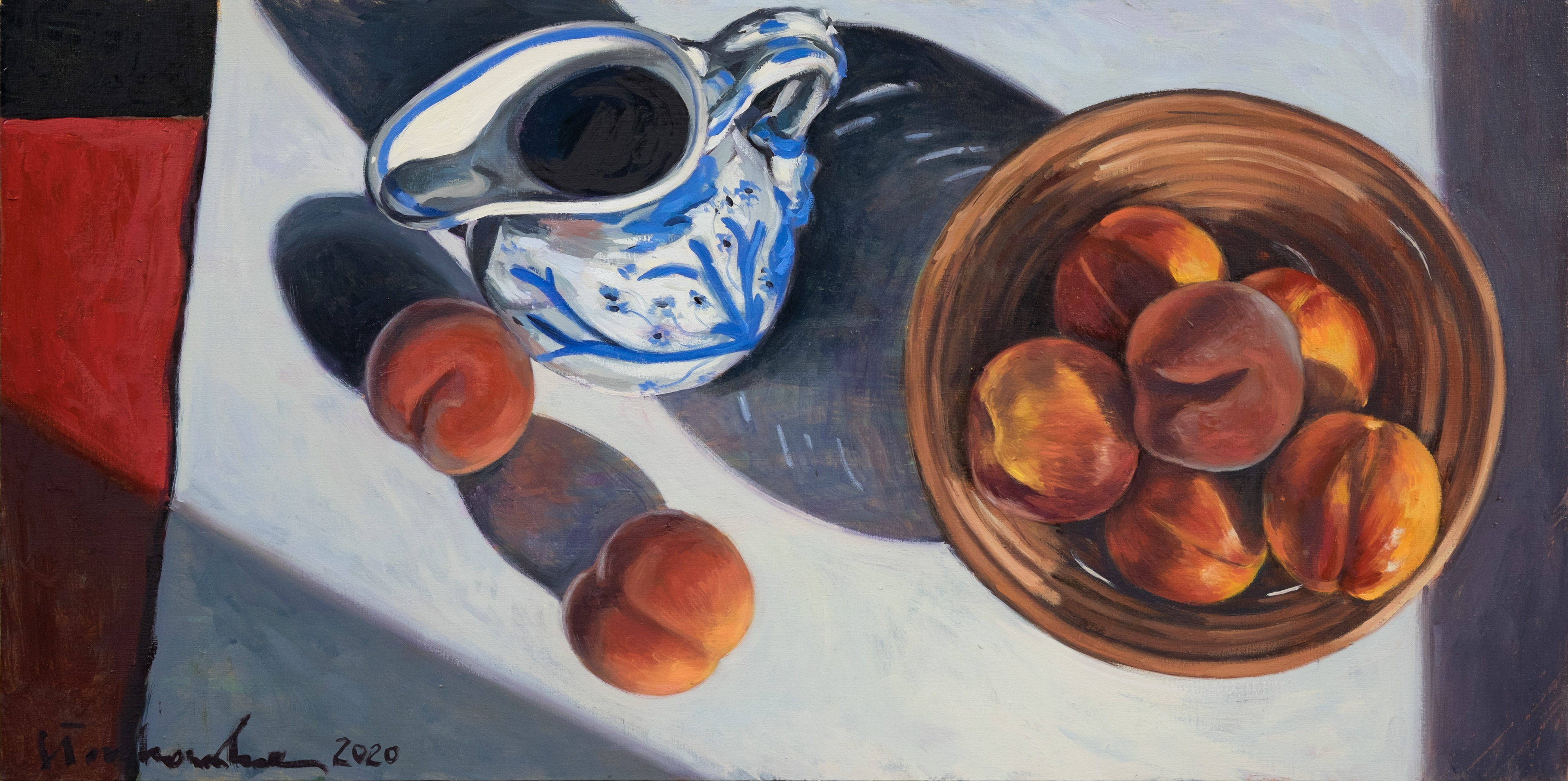 Brzoskwinie i nektarynki – obraz olejny na płótnie 60 x 30 cm