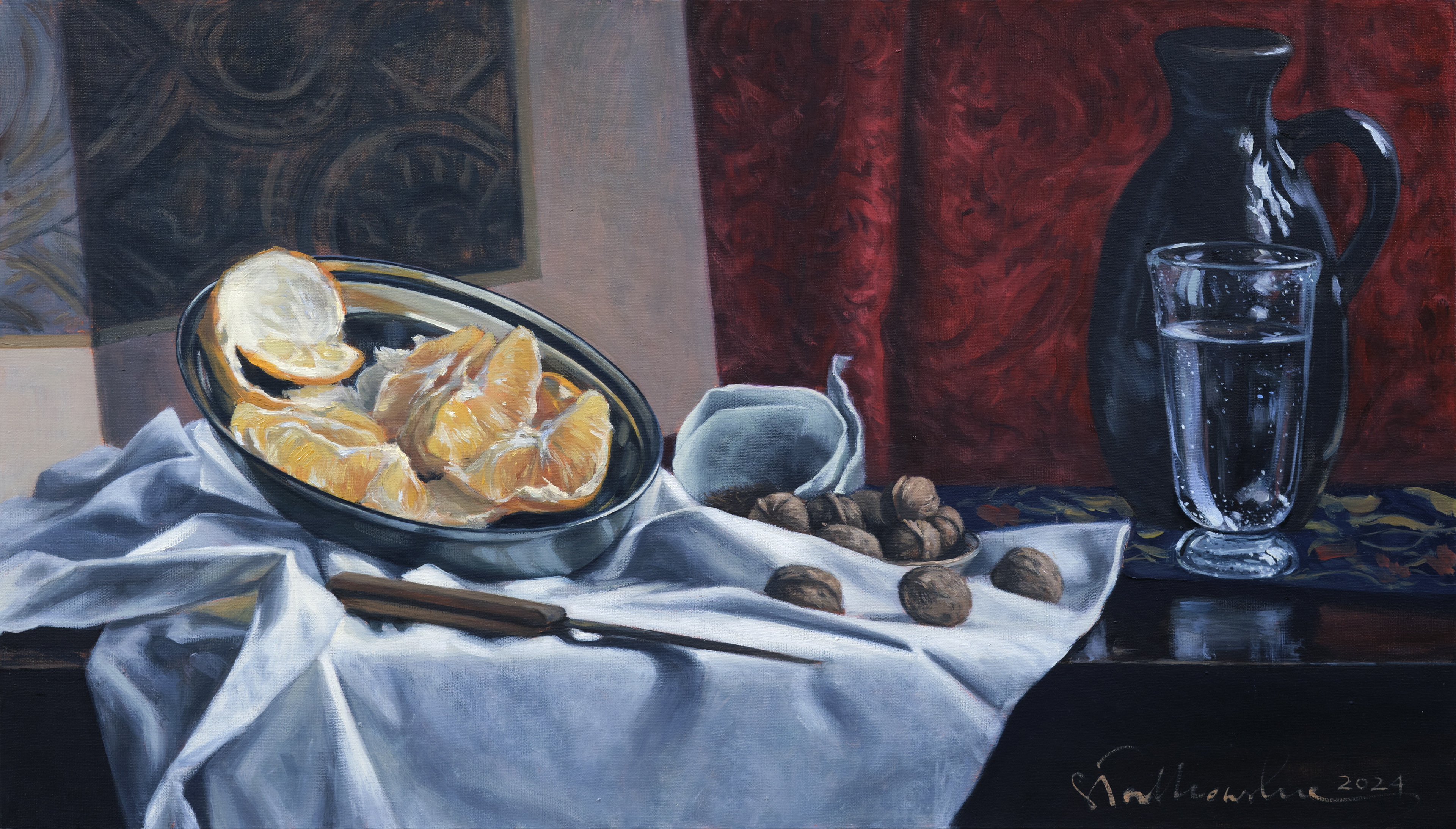 Ukryta szczypta tytoniu - obraz olejny na płótnie 70 x 40 cm