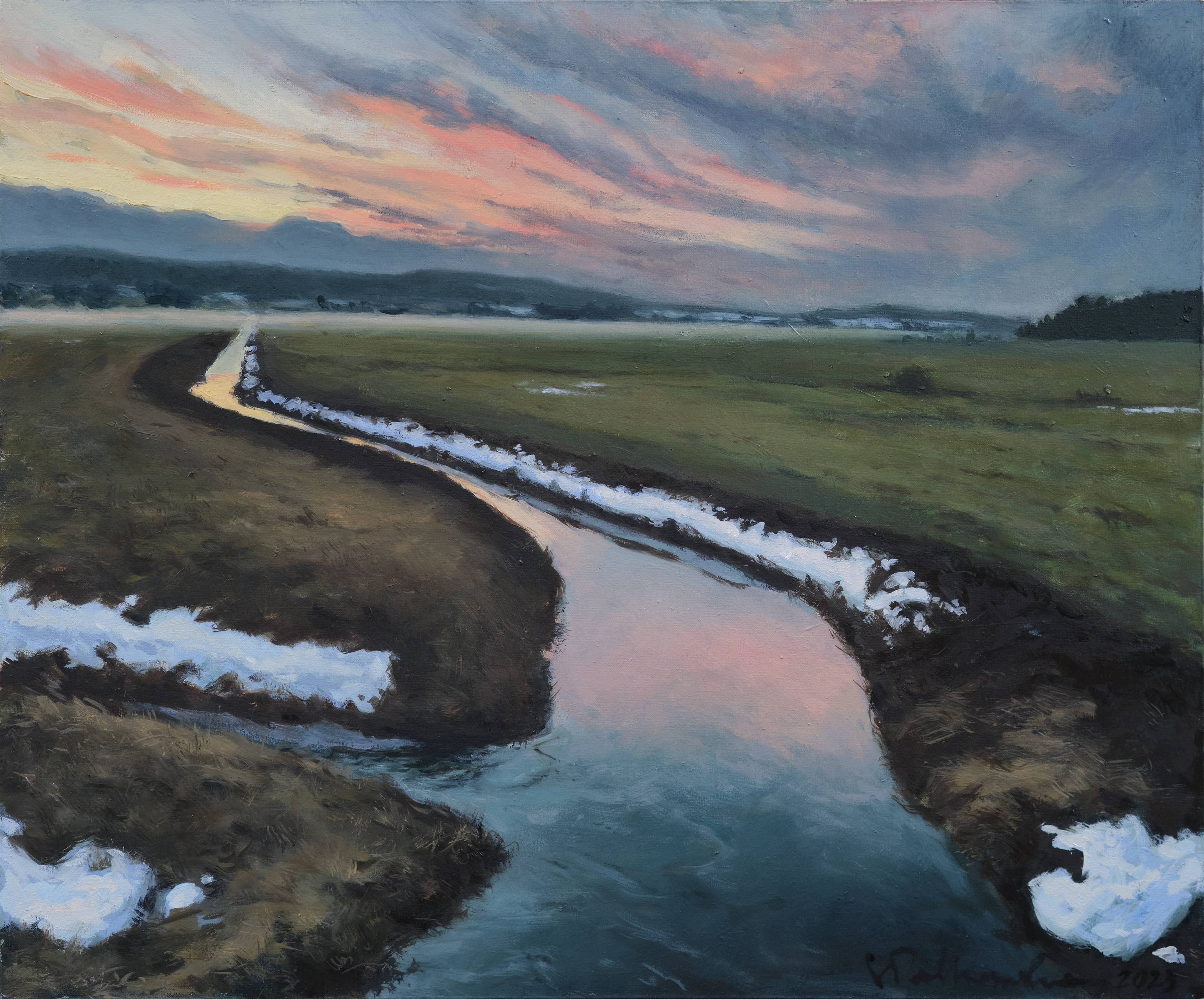 Zima w odwrocie. – obraz olejny na płótnie 65 x 54 cm