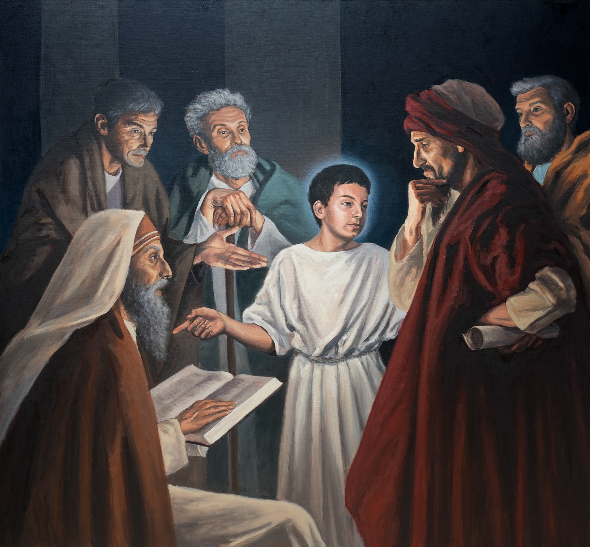 Radość 6. Znalezienie Jezusa w świątyni. – obraz olejny na płótnie 130 x 120 cm   /PRIVATE COLLECTION/