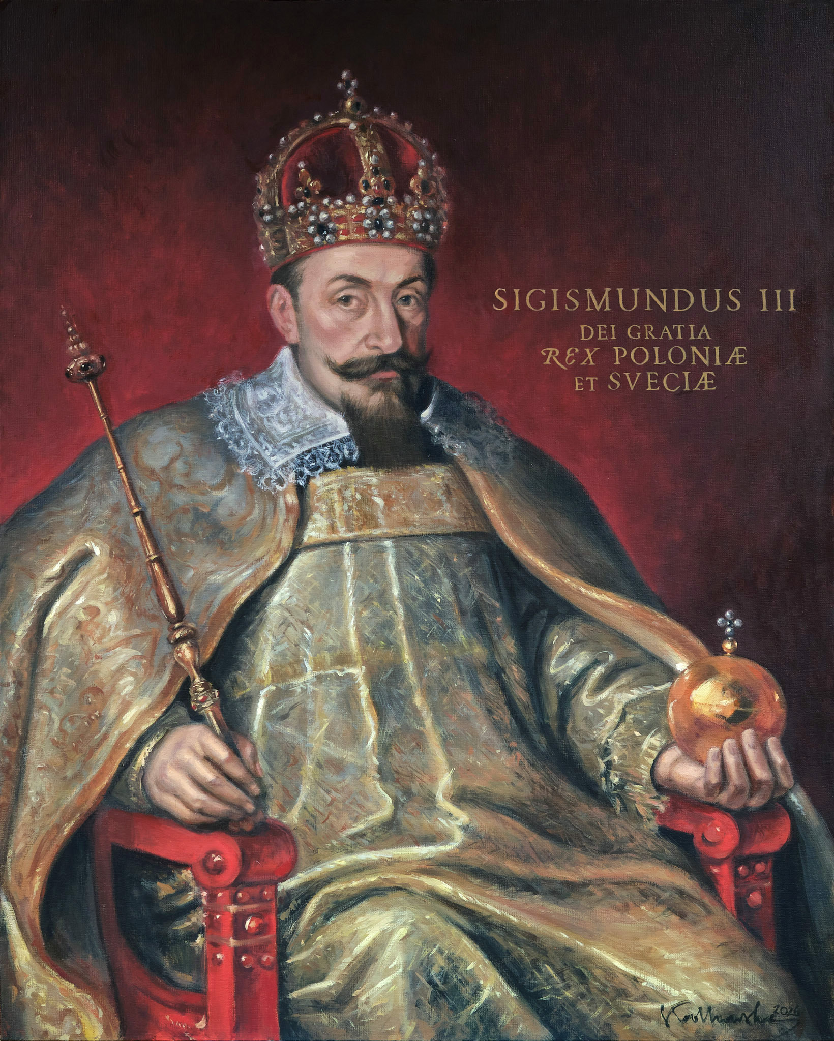 Portret Zygmunta III w szatach koronacyjnych - obraz olejny na płótnie 50 x 60 cm