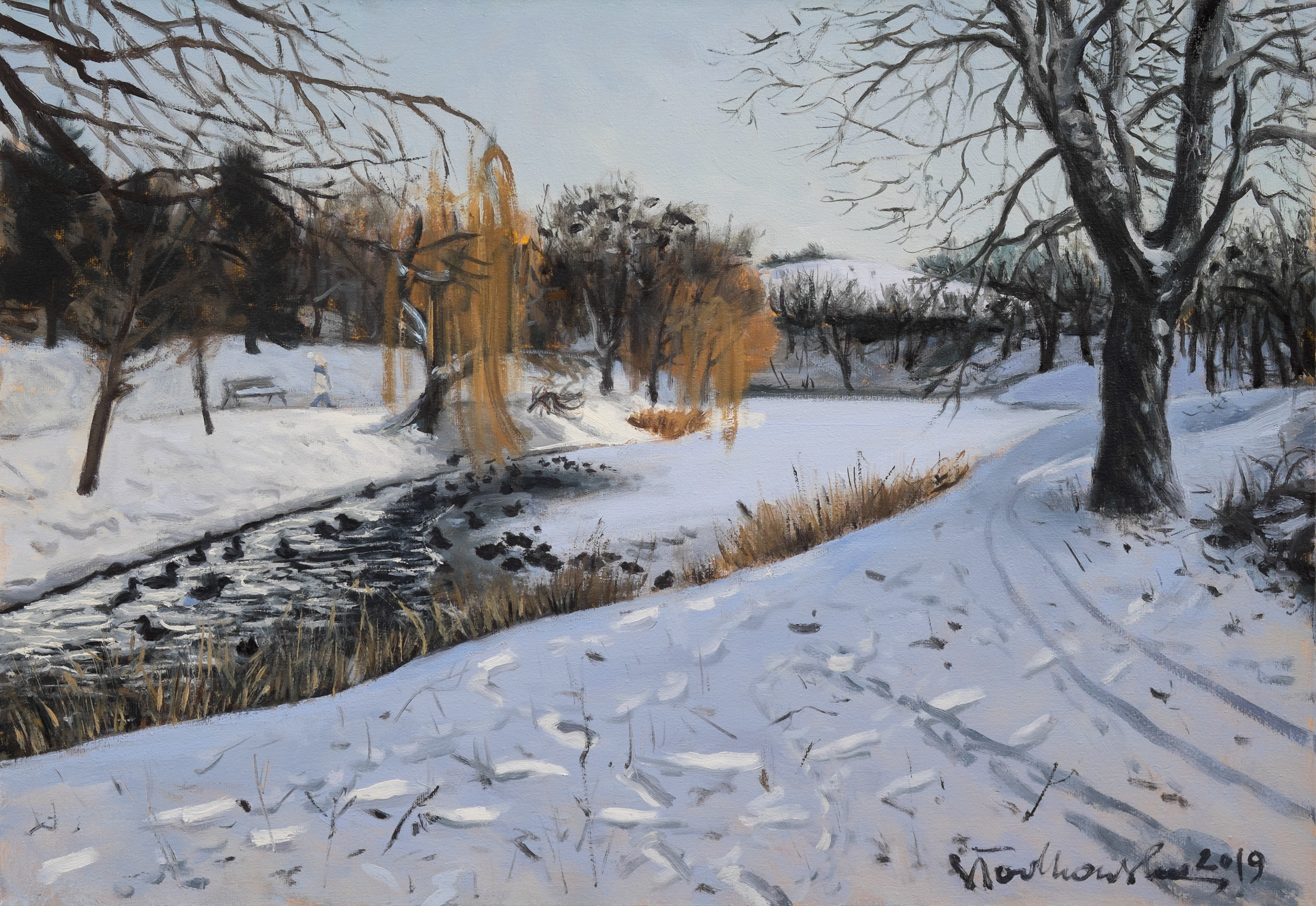 Zima w Parku Moczydło - obraz olejny na płótnie 55 x 38 cm   /PRIVATE COLLECTION/