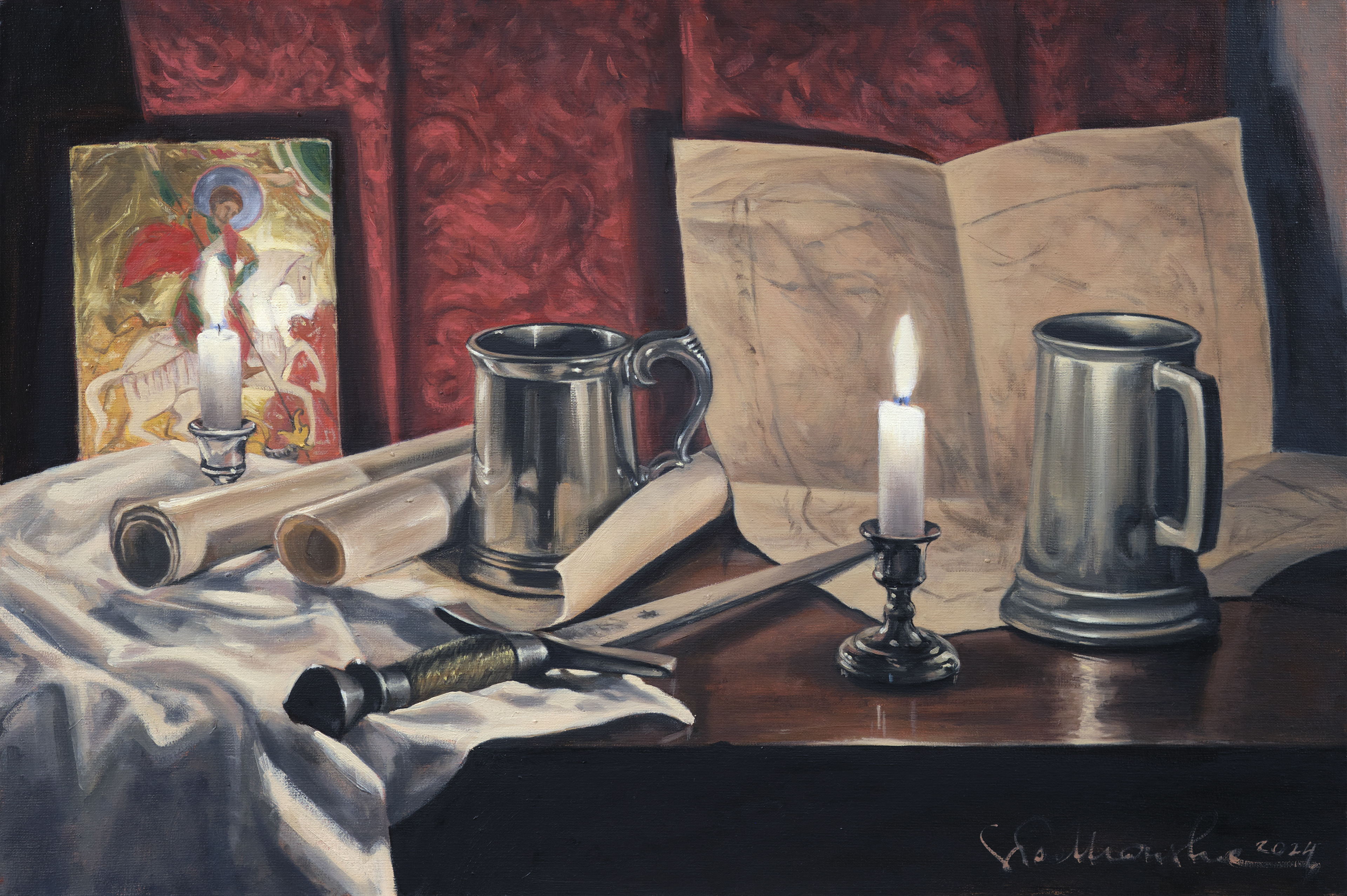 Czuwanie - obraz olejny na płótnie 60 x 40 cm