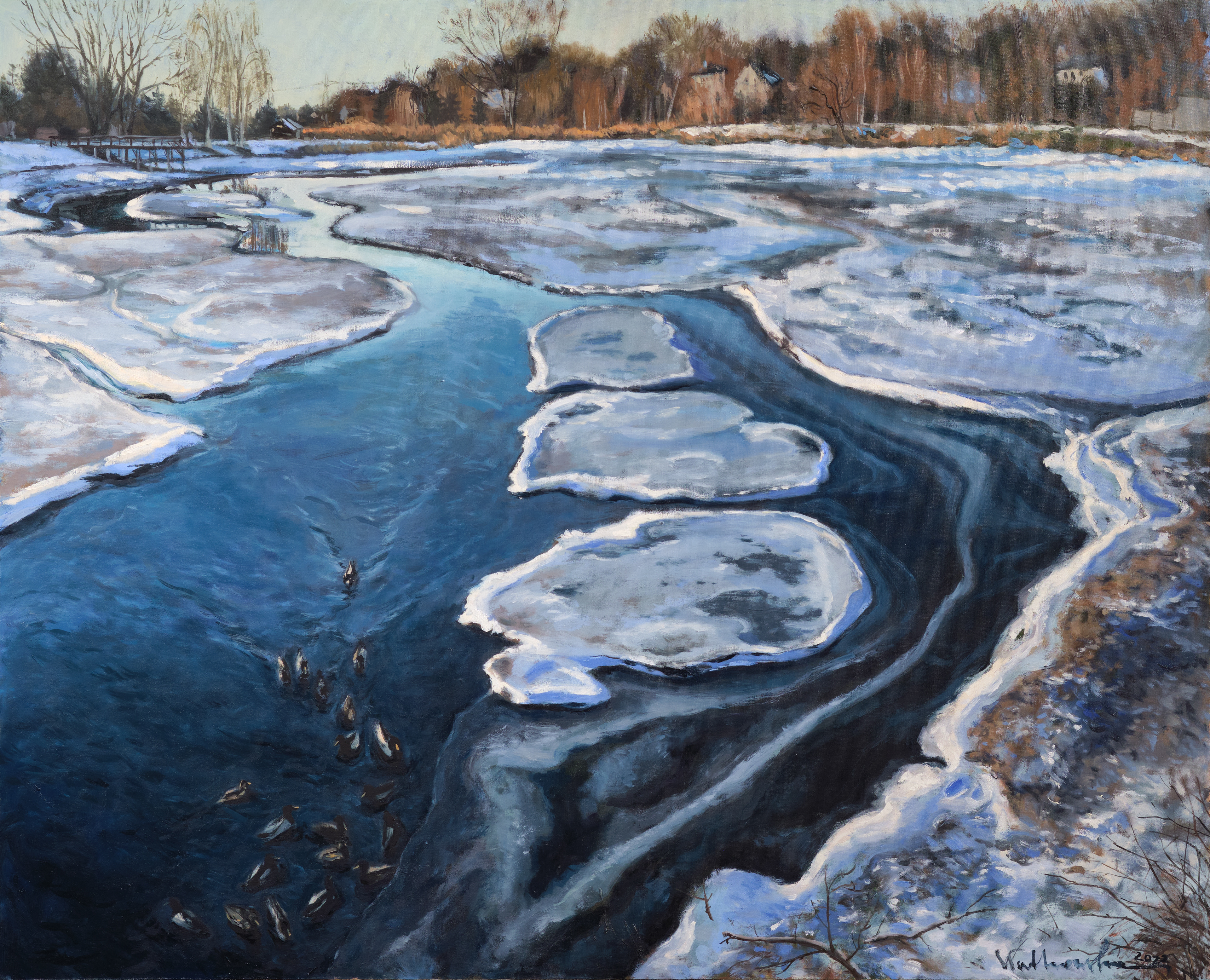 Zalew w Lipsku. – obraz olejny na płótnie 100 x 81 cm