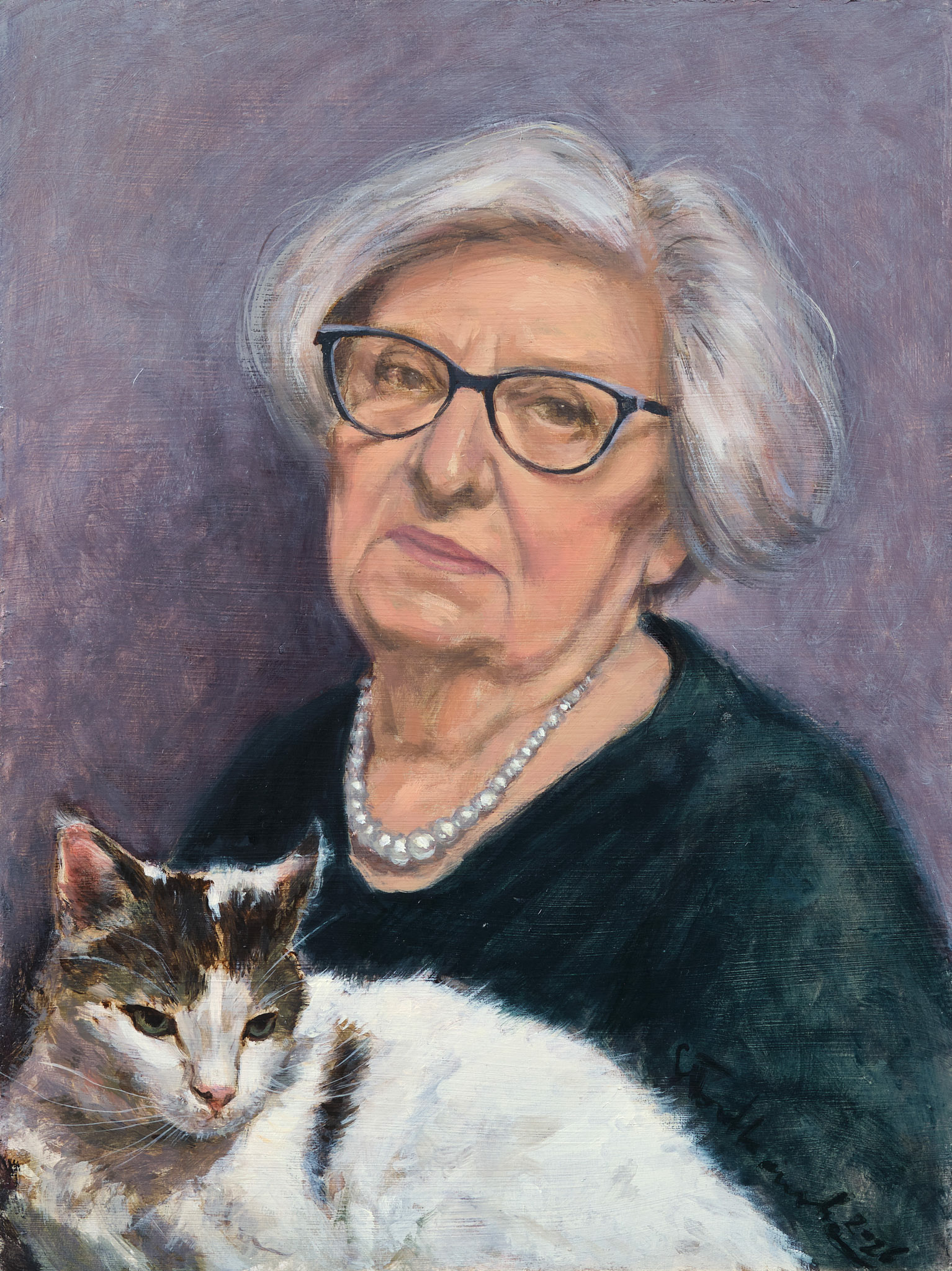 Bożenka i kot - obraz olejny na płótnie 30 x 40 cm   /PRIVATE COLLECTION/ 