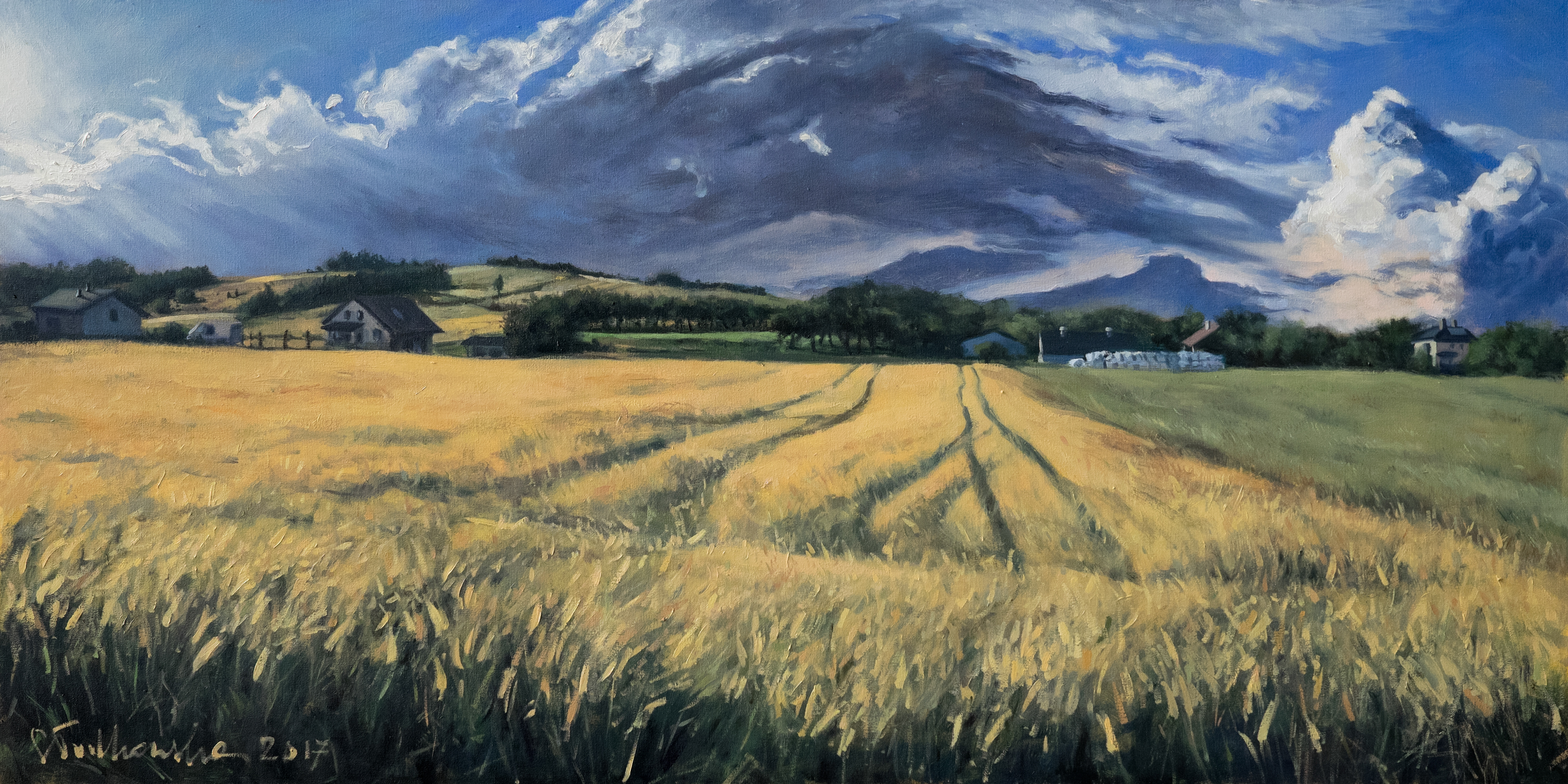 Przed burzą, Roztocze - obraz olejny na płótnie 100 x 50 cm