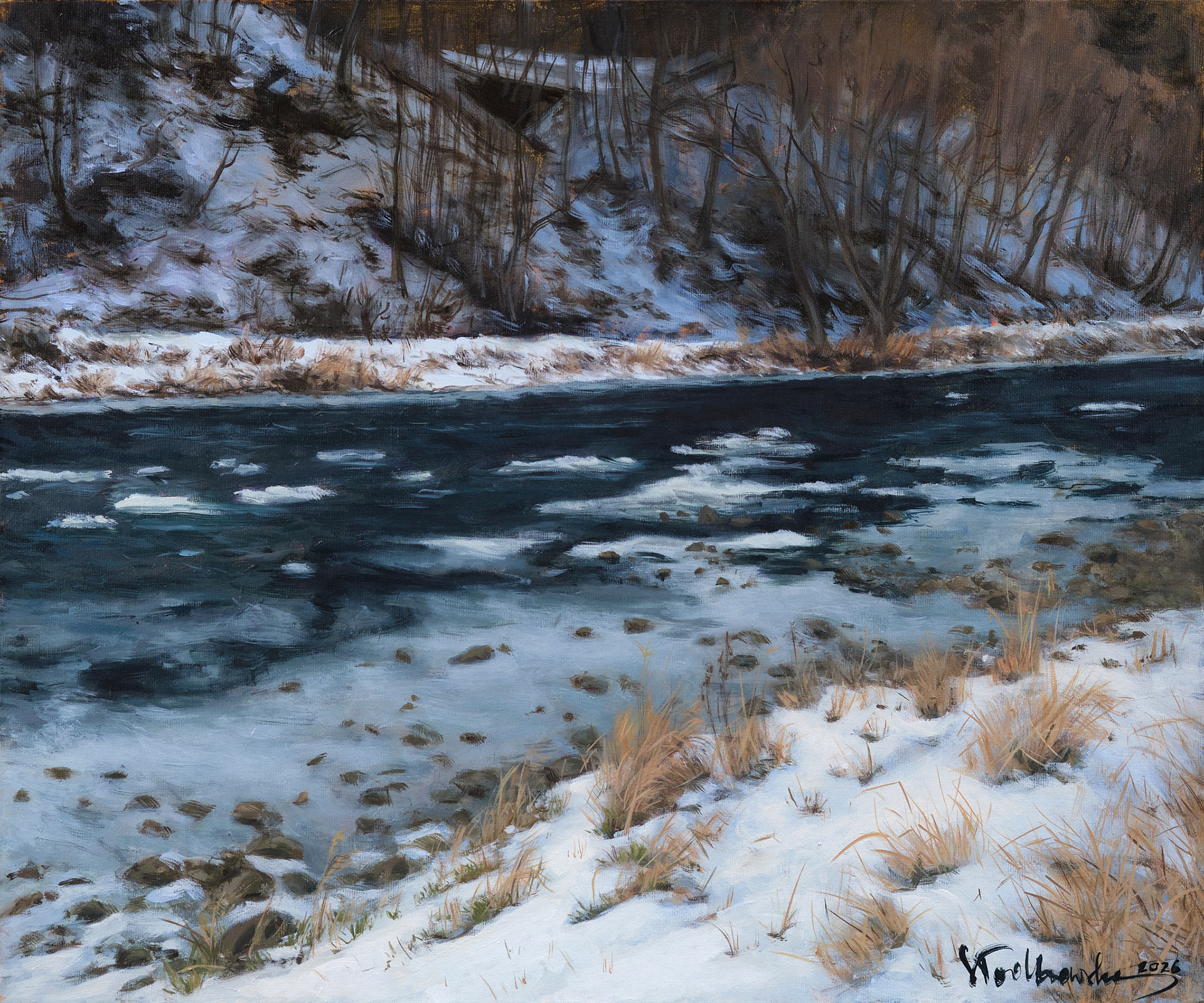 Nad Popradem. Beskid Sądecki. - obraz olejny na płótnie 65 x 54 cm