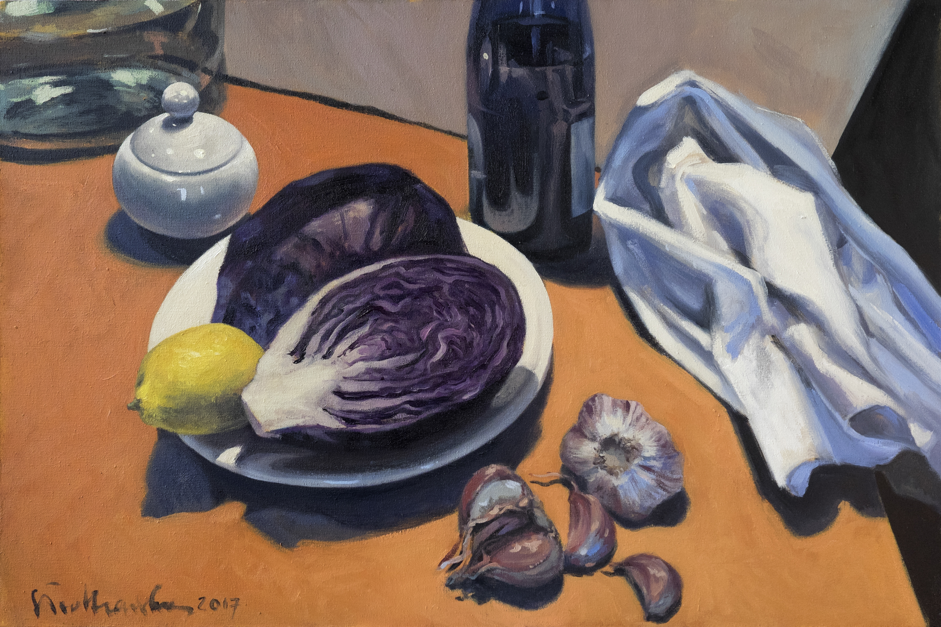 Still life with garlic - obraz olejny na płótnie 60 x 40 cm