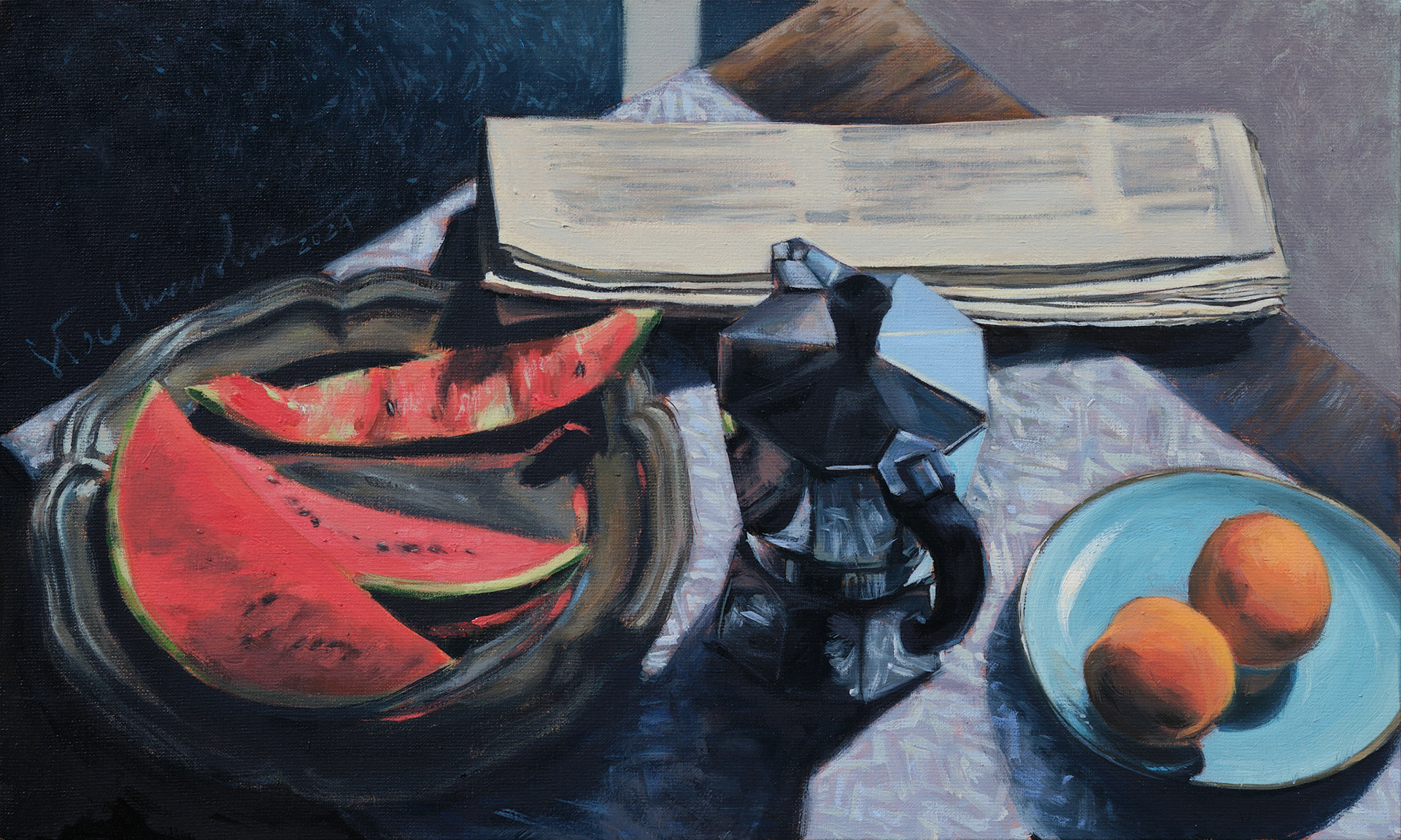 Arbuzowy chillout - obraz olejny na płótnie 50 x 30 cm