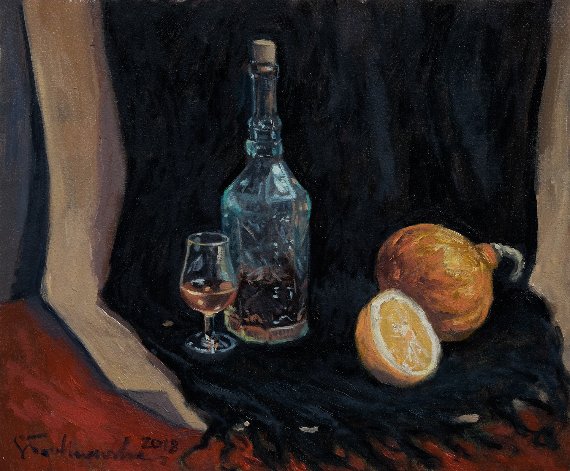 Czarna materia - obraz olejny na płótnie 46 x 38 cm