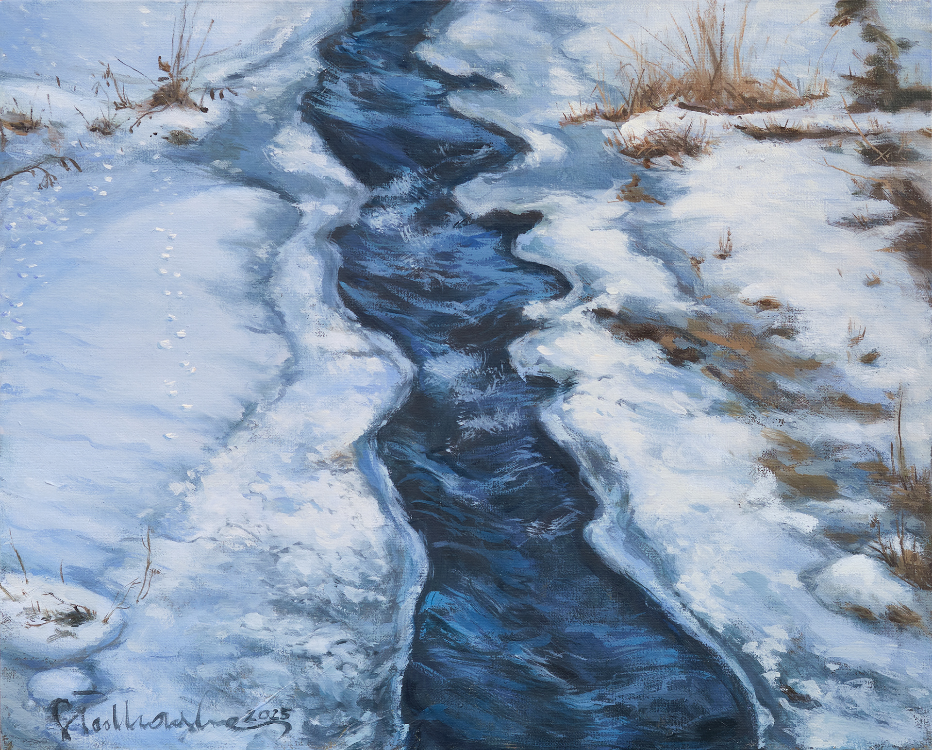 Potok Łomniczanka, Beskid Sądecki - obraz olejny 41 x 33 cm