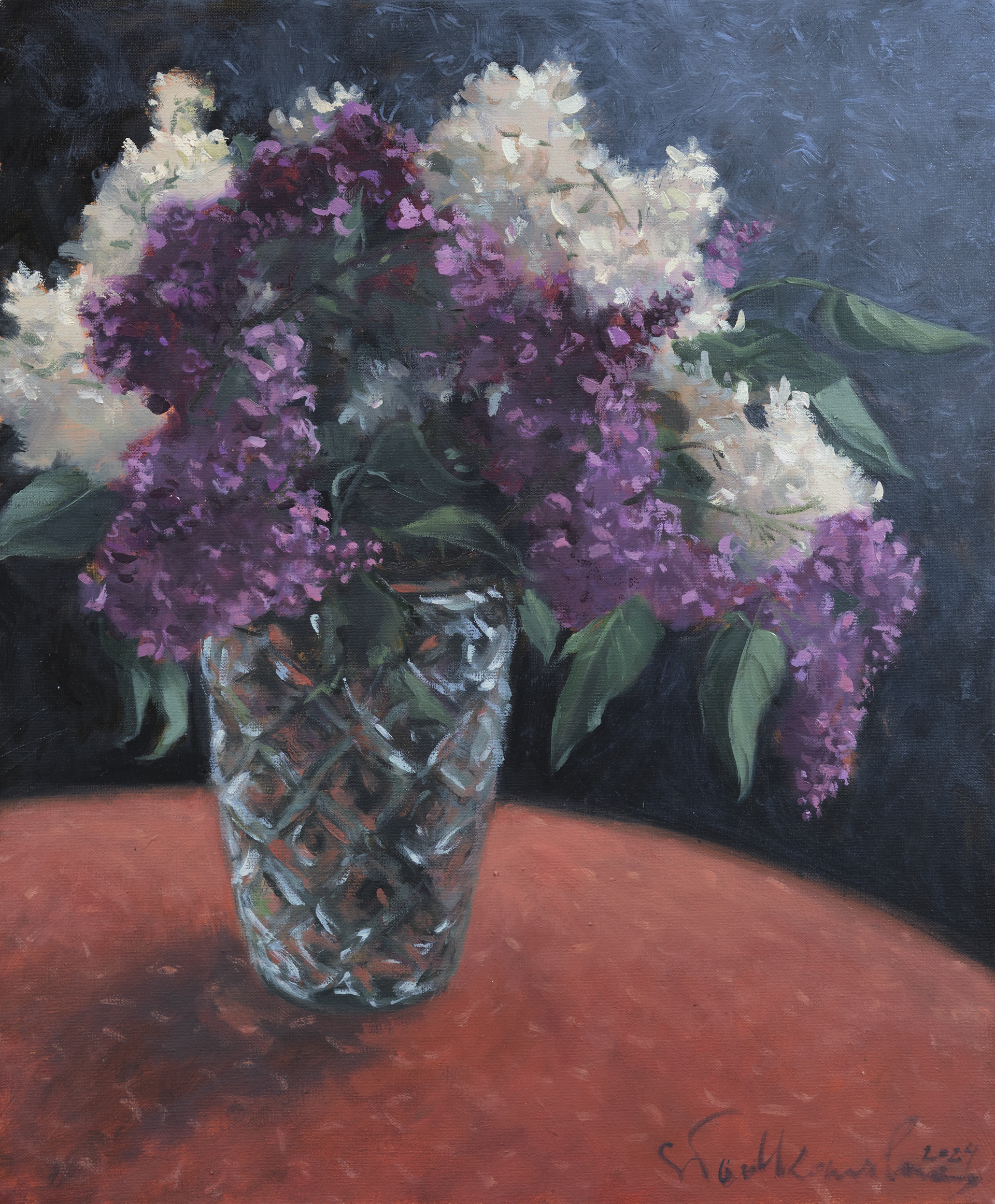 Bukiet bzu w babcinym wazonie - obraz olejny na płótnie 36 x 48 cm