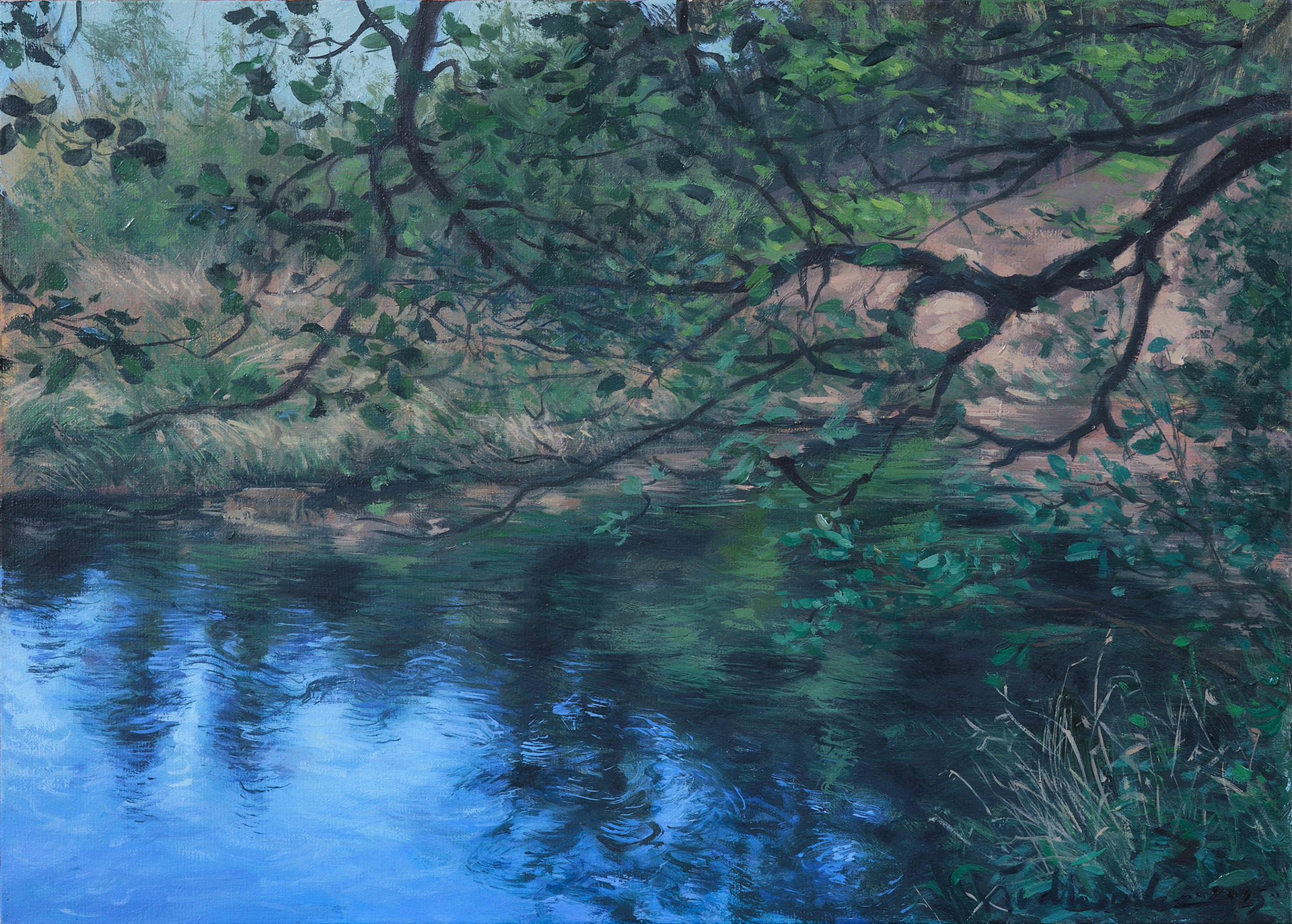 Majówka nad rzeką Rawką 3 - obraz olejny na płótnie 46 x 33 cm