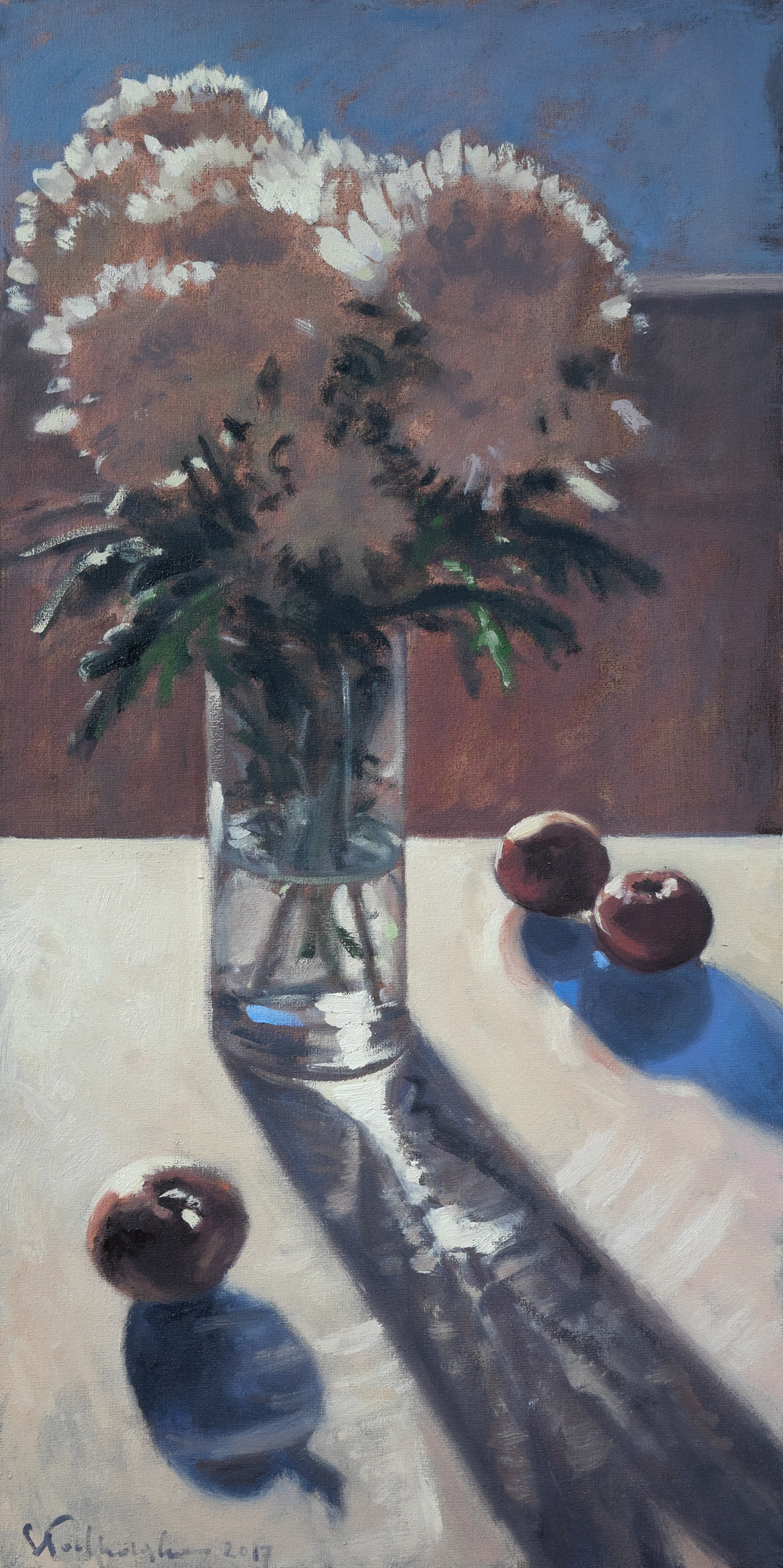 Chryzantemy 2 - obraz olejny na płótnie 30 x 60 cm