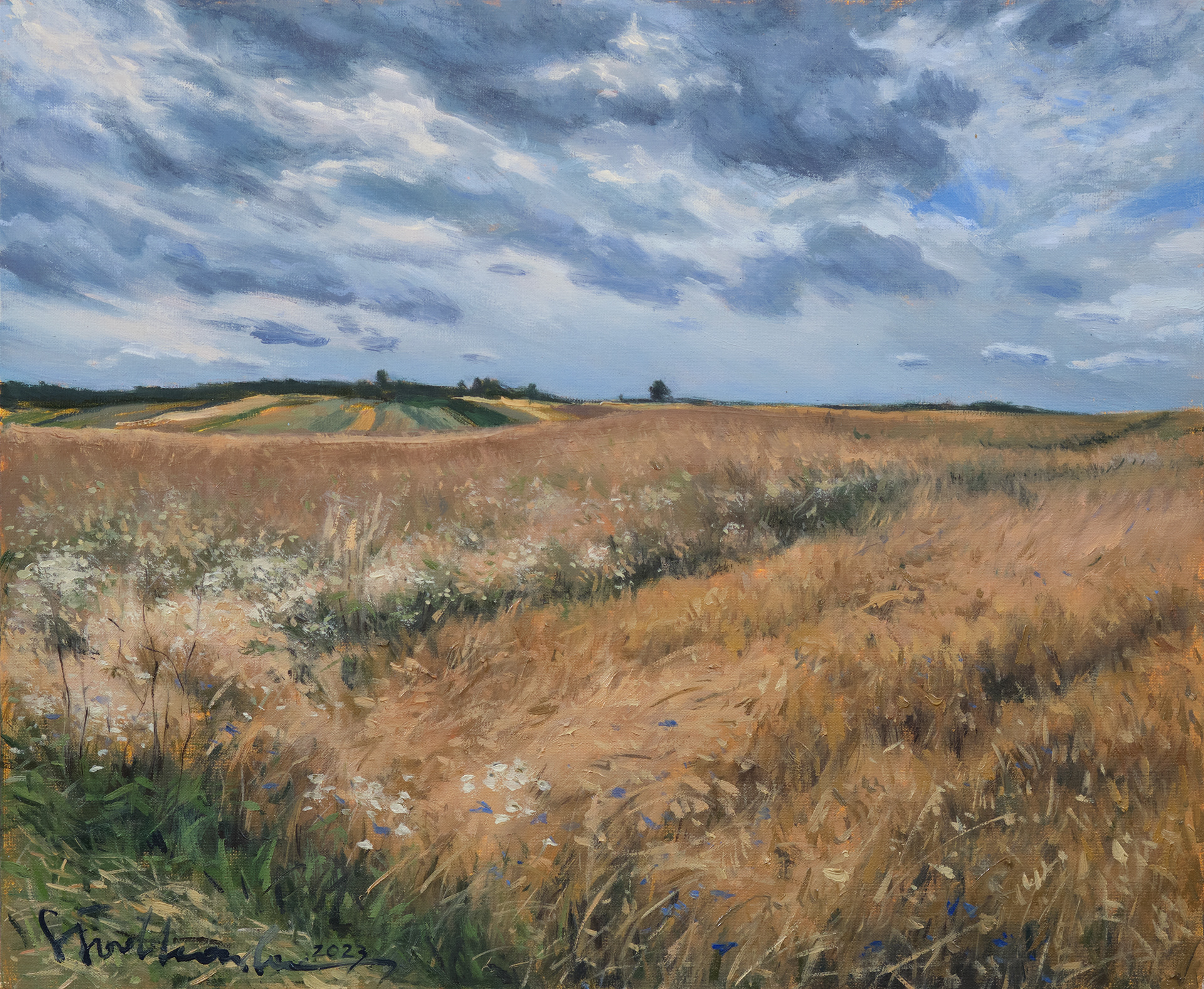 Jadą z wodą. – obraz olejny na płótnie 46 x 38 cm