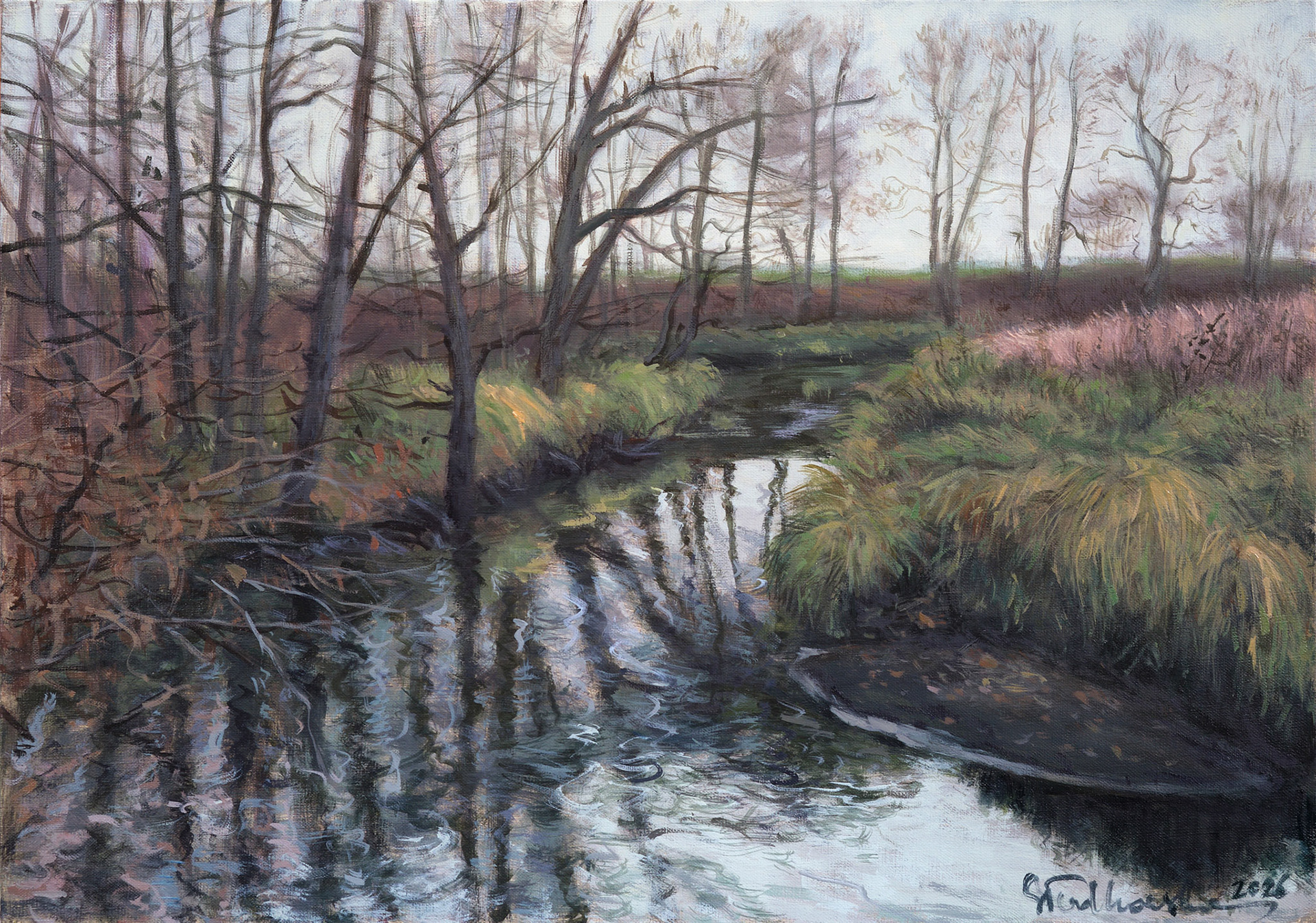 Rzeczka Jeziorka 2. Okolice Prażmowa - obraz olejny na płótnie 54 x 38 cm