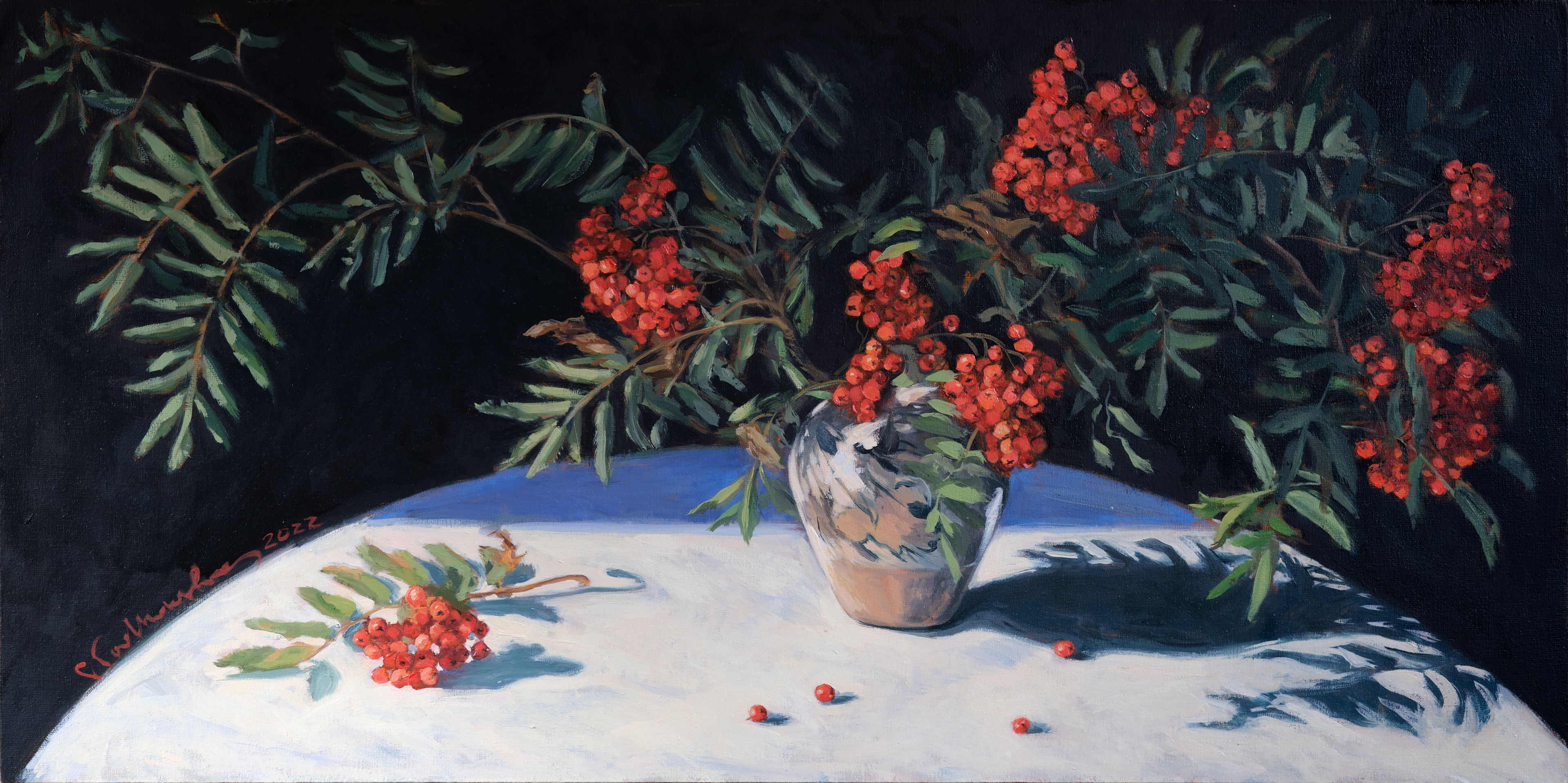 Jarzębina – obraz olejny na płótnie 80 x 40 cm