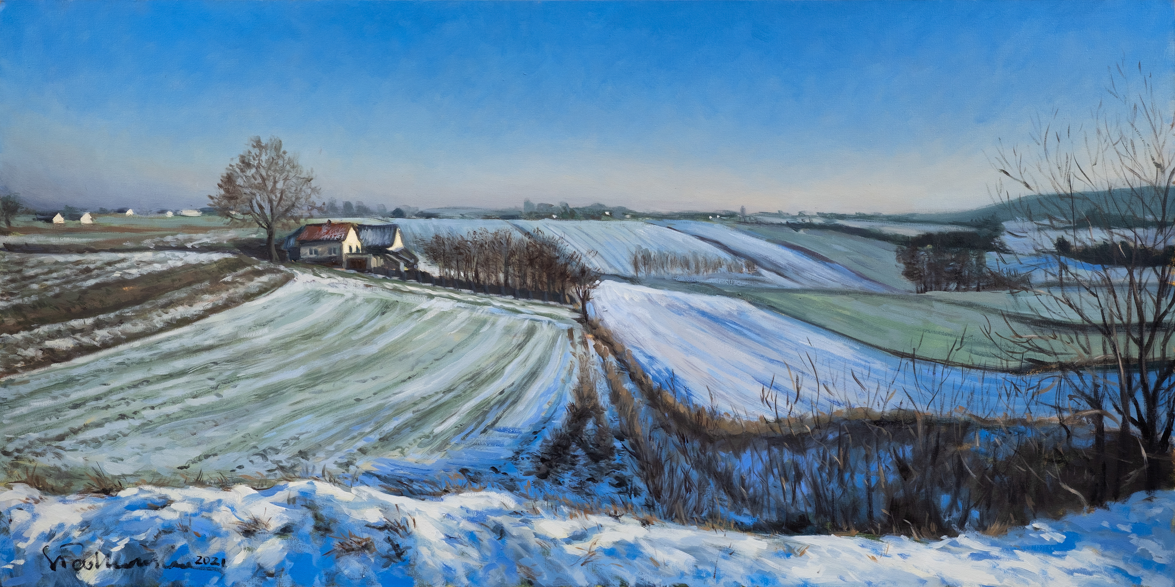 Okolice Waśniowa, świętokrzyskie. - obraz olejny na płótnie 100 x 50 cm