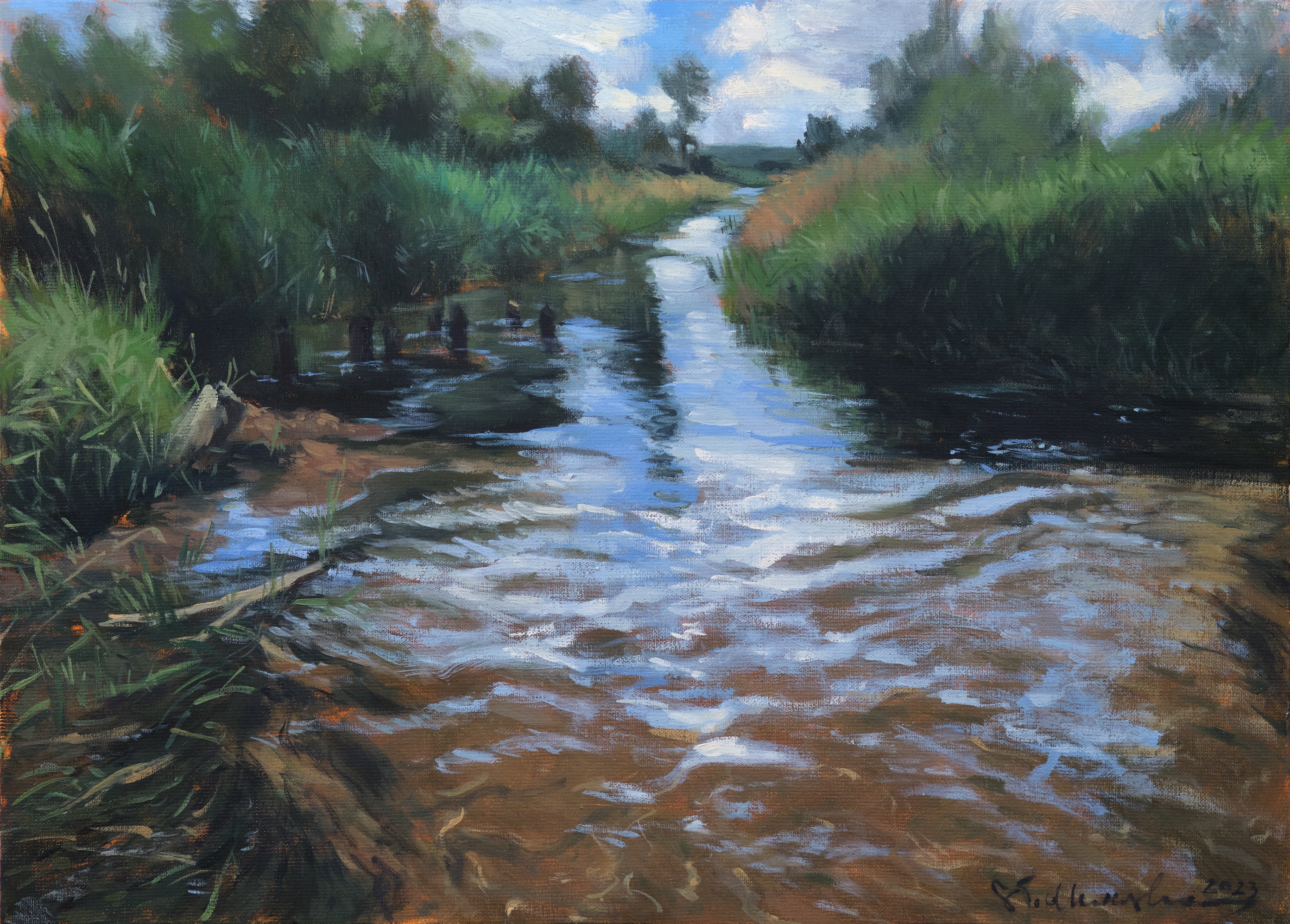 Iłżanka. Przed, pod i za mostem. – obraz olejny na płótnie 46 x 33 cm