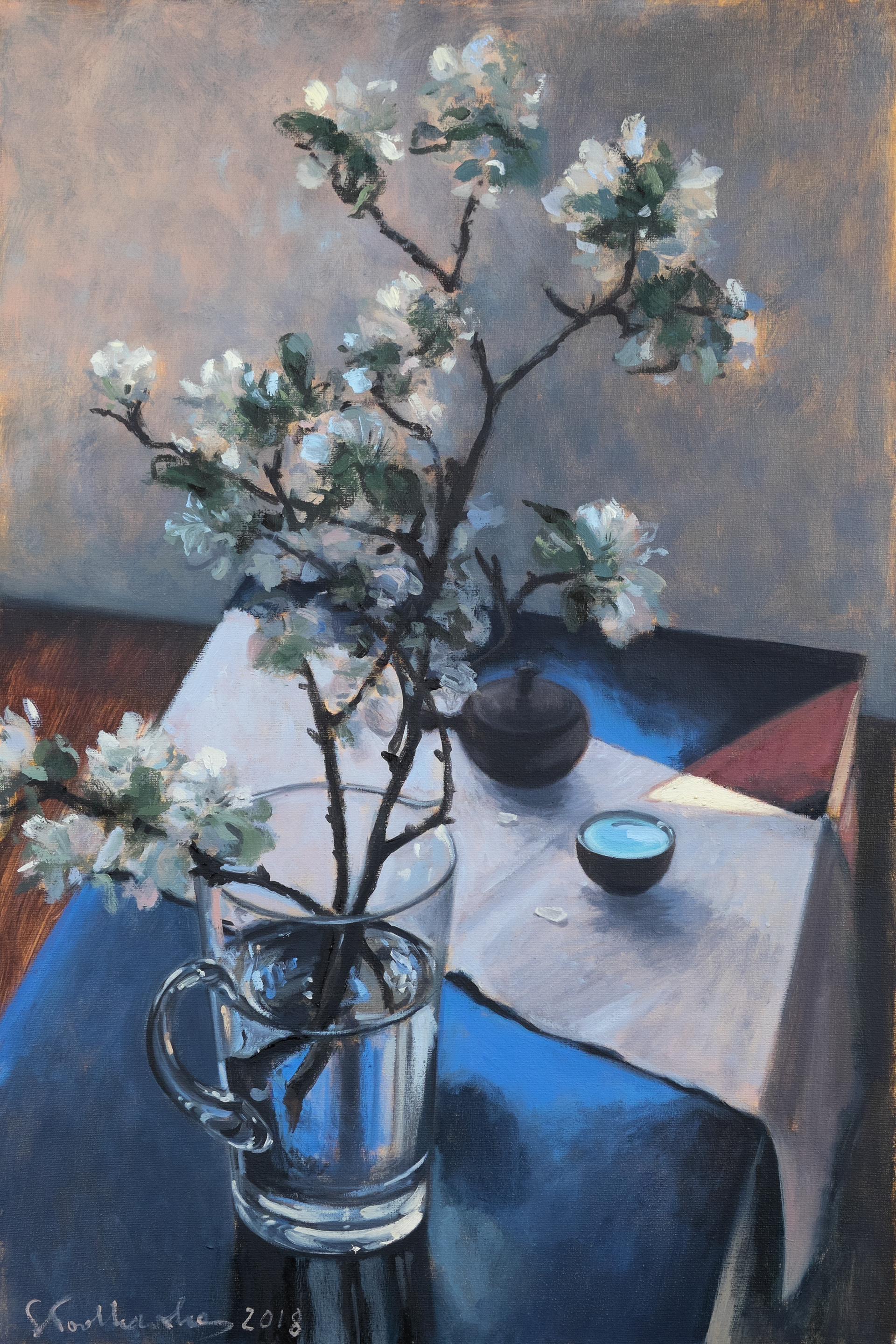 Martwa natura z gałązką jabłoni 2 - obraz olejny na płótnie 40 x 60 cm   /PRIVATE COLLECTION/