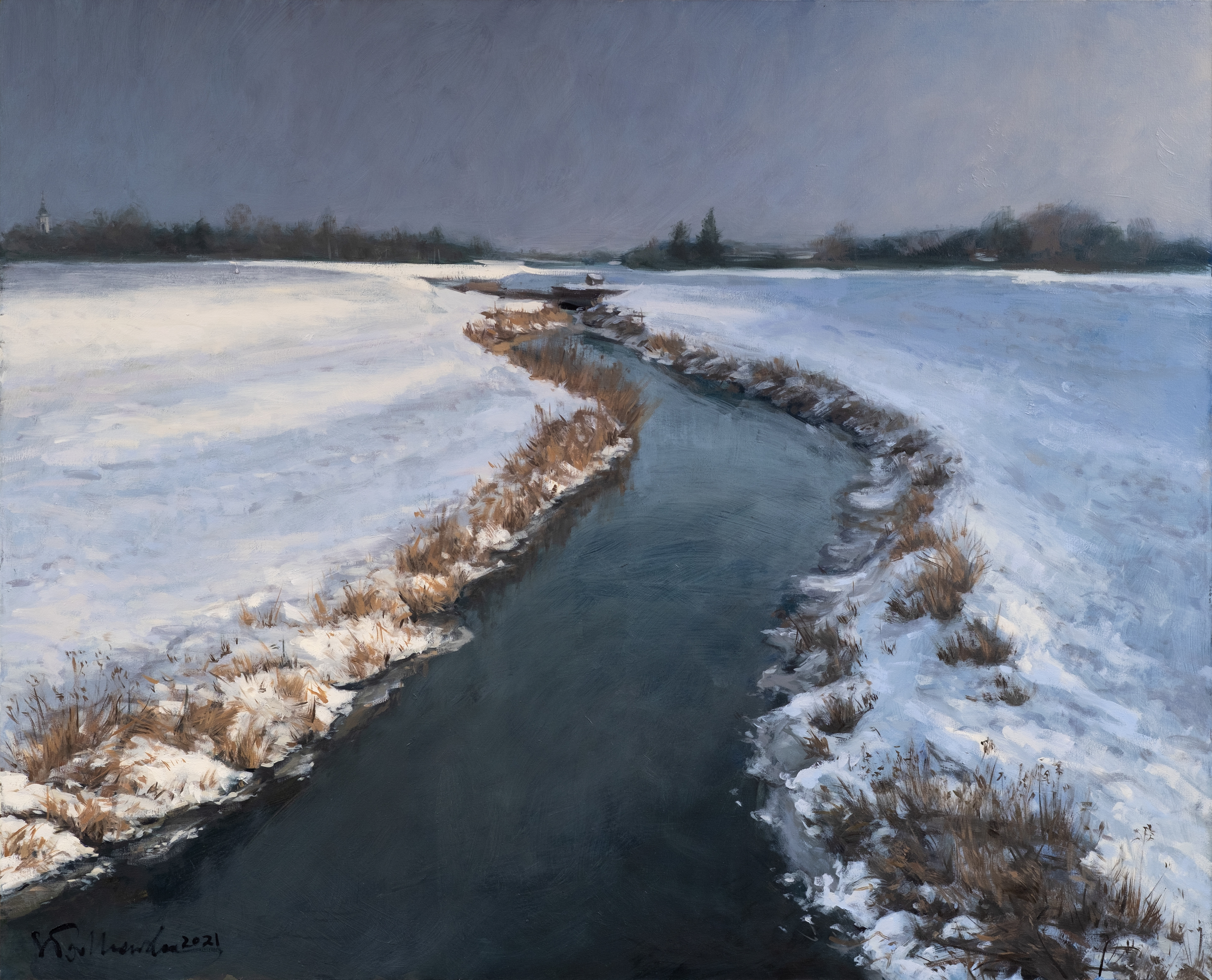 Rzeka Kamienna, Ostrowiec Świętokrzyski. - obraz olejny na płótnie 100 x 81 cm