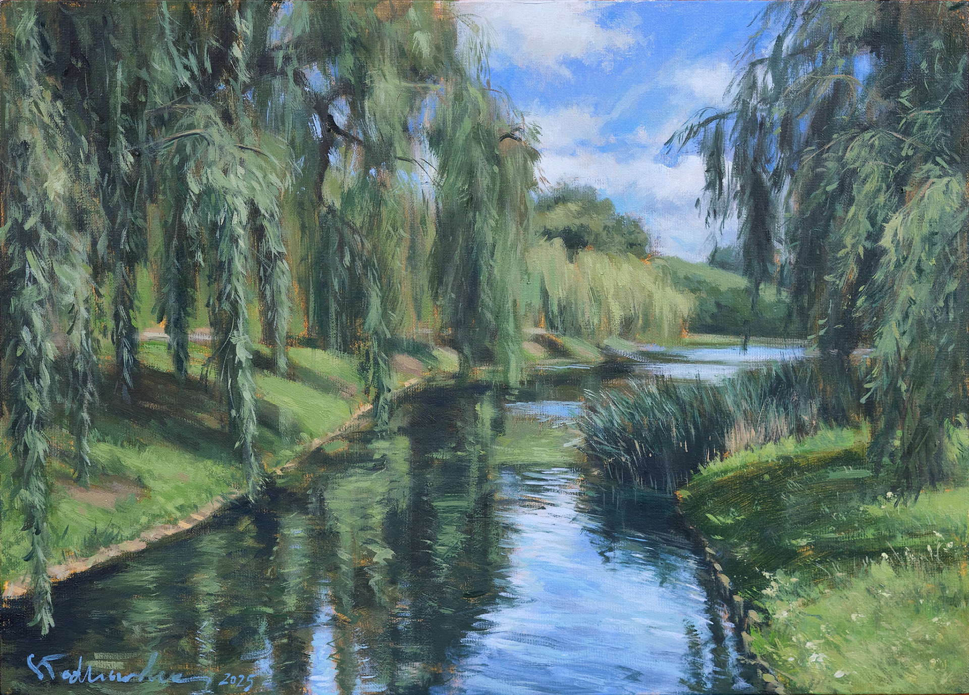 Park Moczydło w letniej odsłonie 1 - obraz olejny na płótnie 46 x 33 cm 