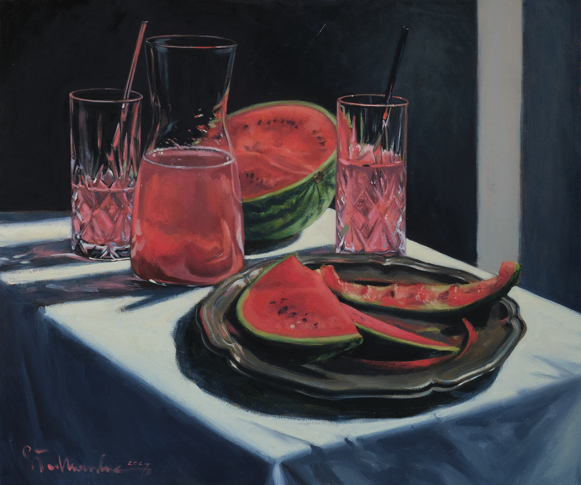 Arbuzowe orzeźwienie - obraz olejny na płótnie 55 x 46 cm