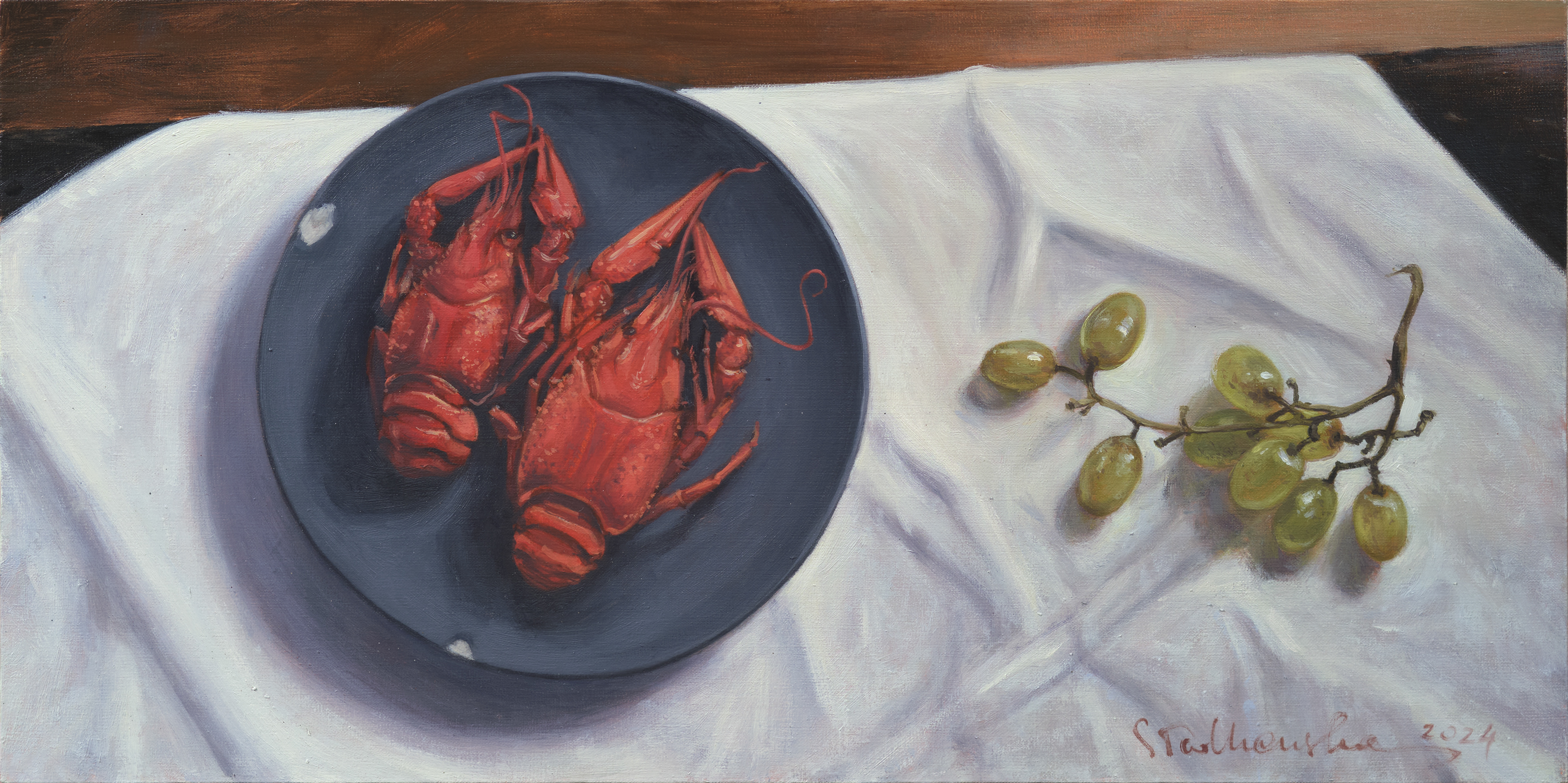 Raczki vs winogrona - obraz olejny na płótnie 60 x 30 cm