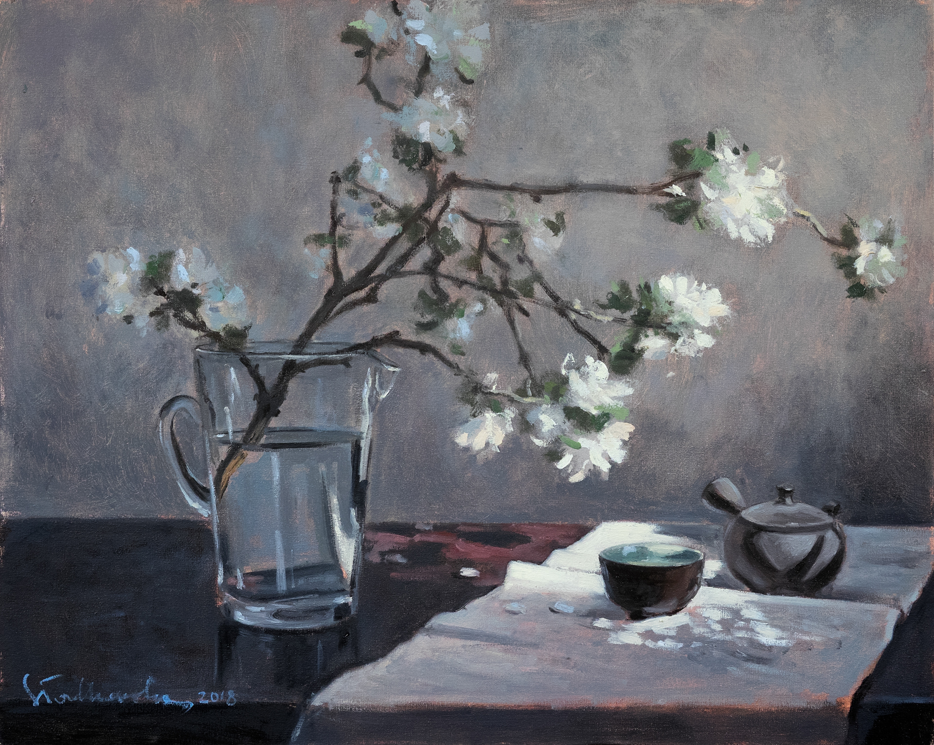 Martwa natura z gałązką jabłoni - obraz olejny na płótnie 50 x 40 cm   /PRIVATE COLLECTION/