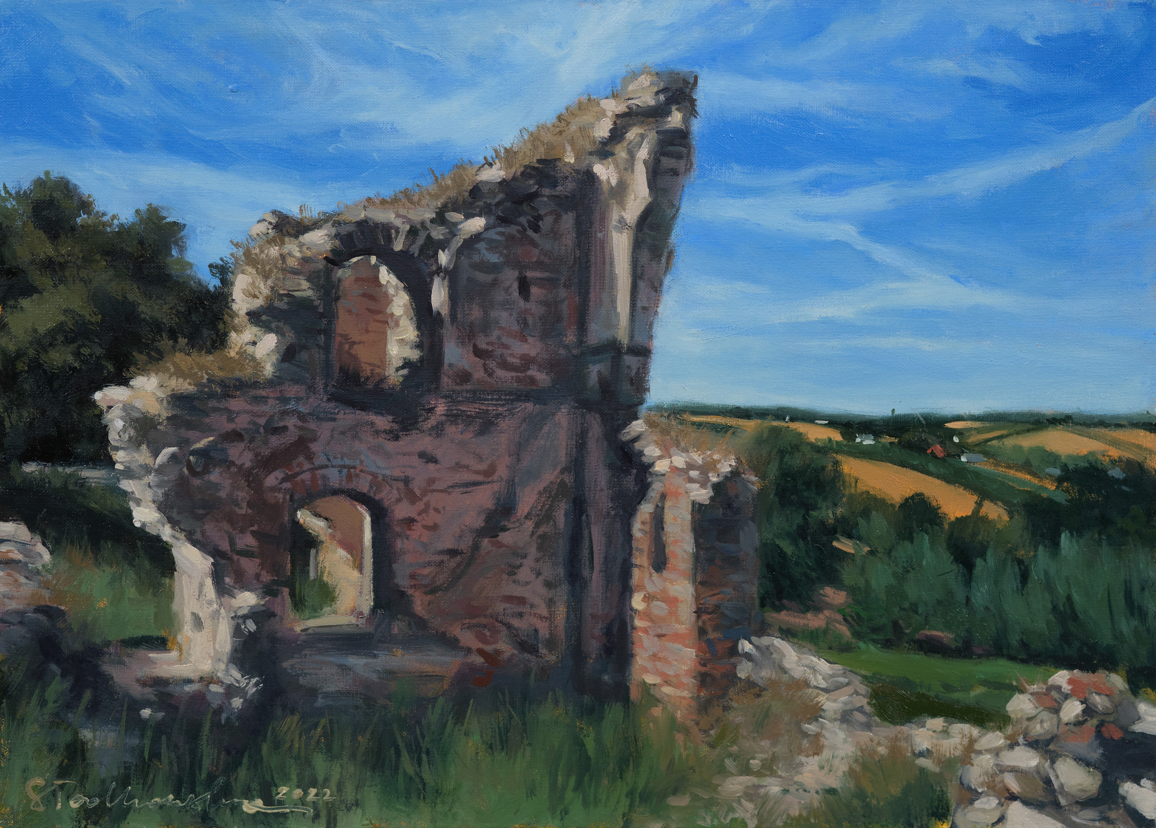 Ruiny zamku w Międzygórzu, świętokrzyskie. – obraz olejny na płótnie 46 x 33 cm