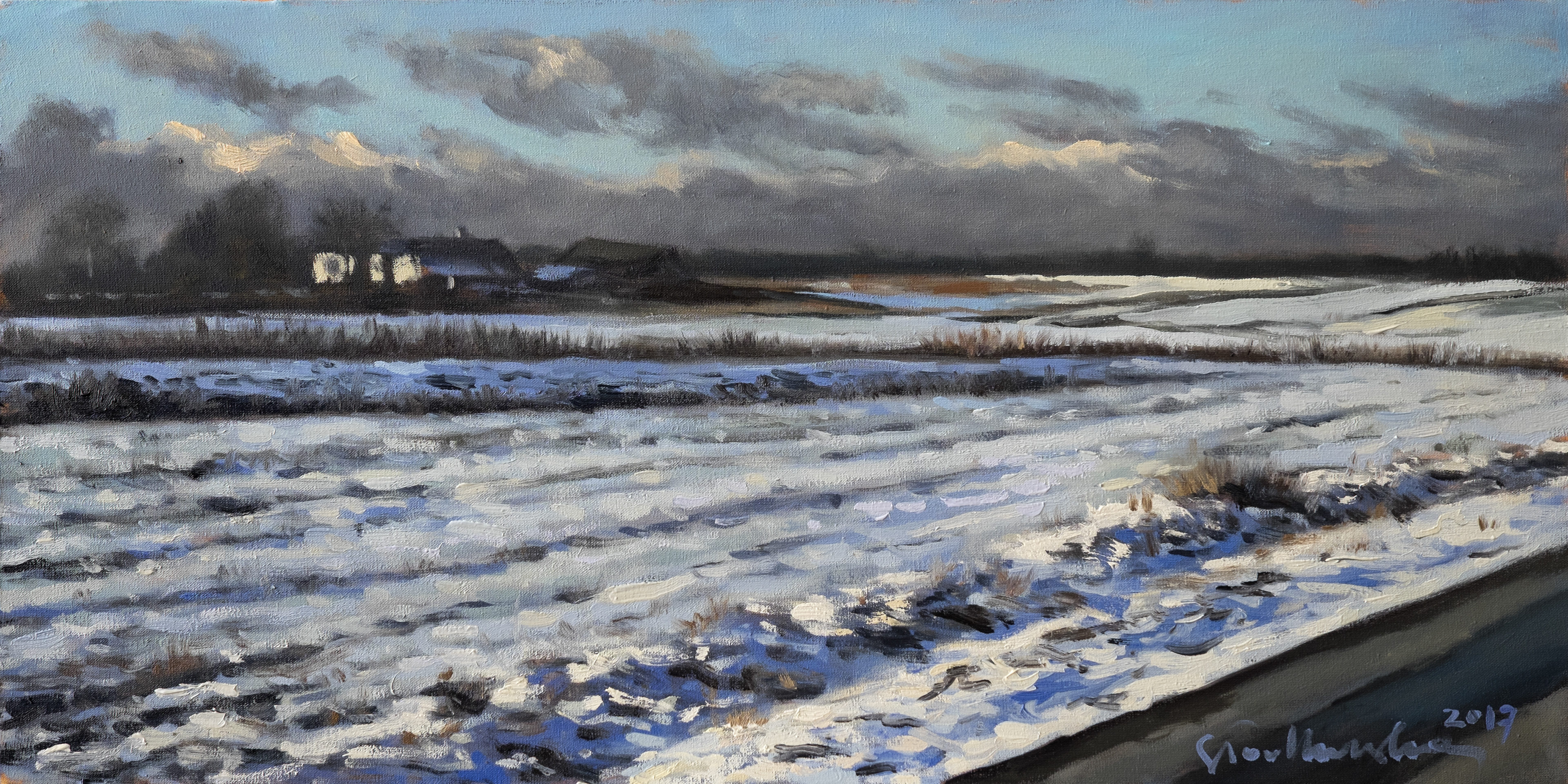 Okolice Lipska 2 - obraz olejny na płótnie 60 x 30 cm