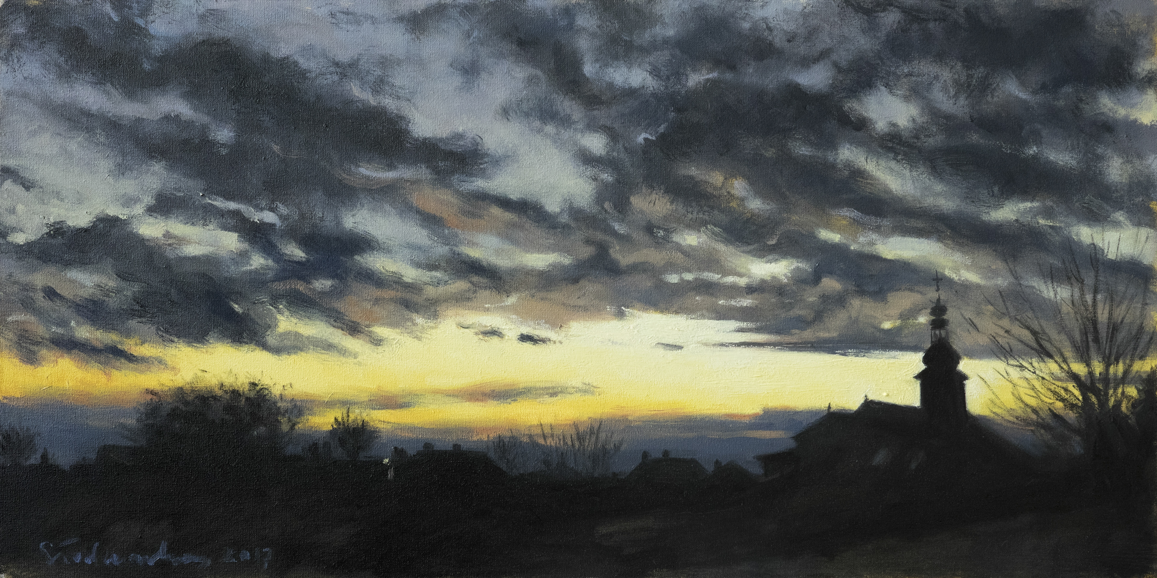 Zmierzch. Lipsko n/Wisłą - obraz olejny na płótnie 60 x 30 cm   /PRIVATE COLLECTION/