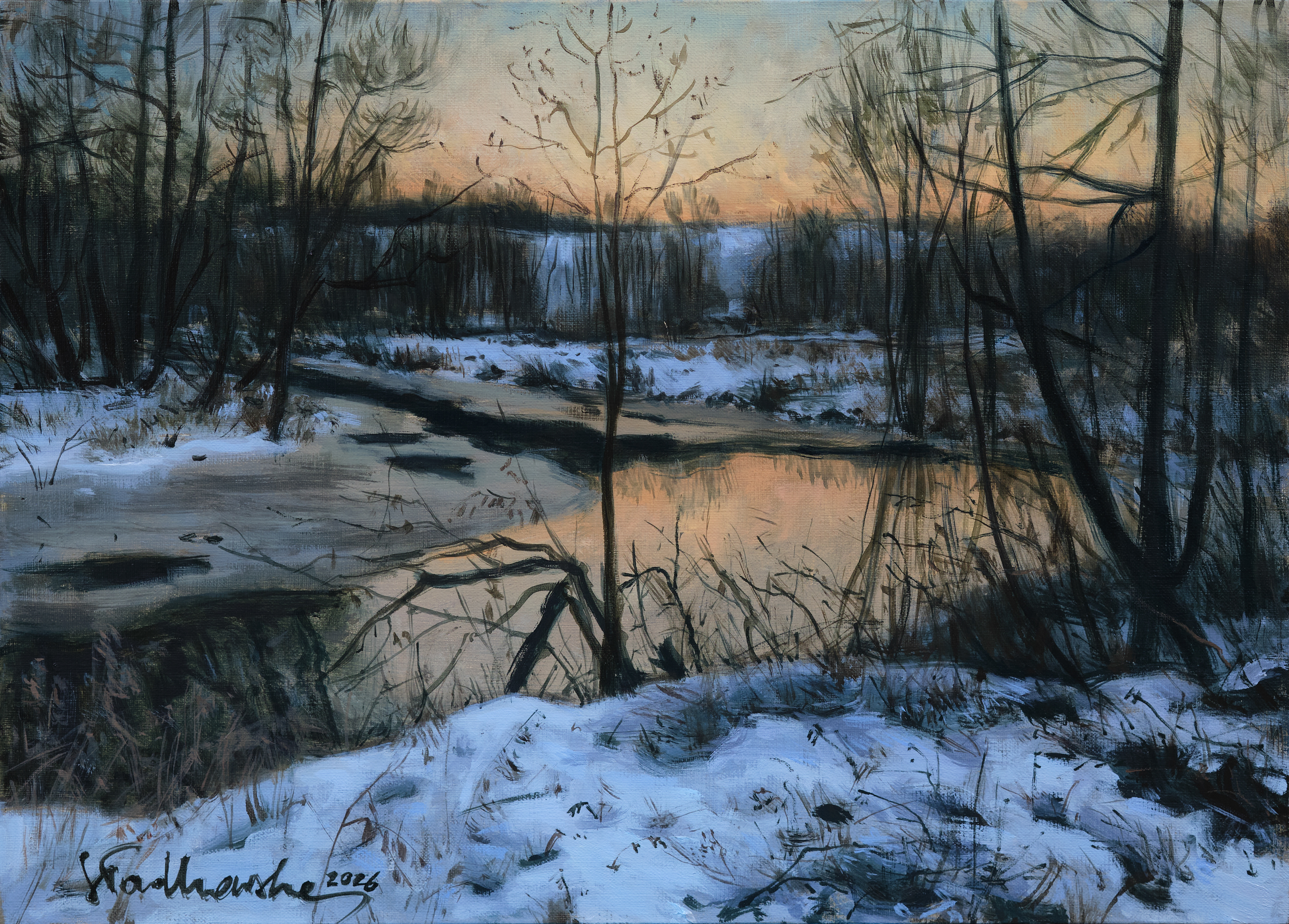 Oby do wiosny. Świętokrzyskie - obraz olejny na płótnie 46 x 33 cm