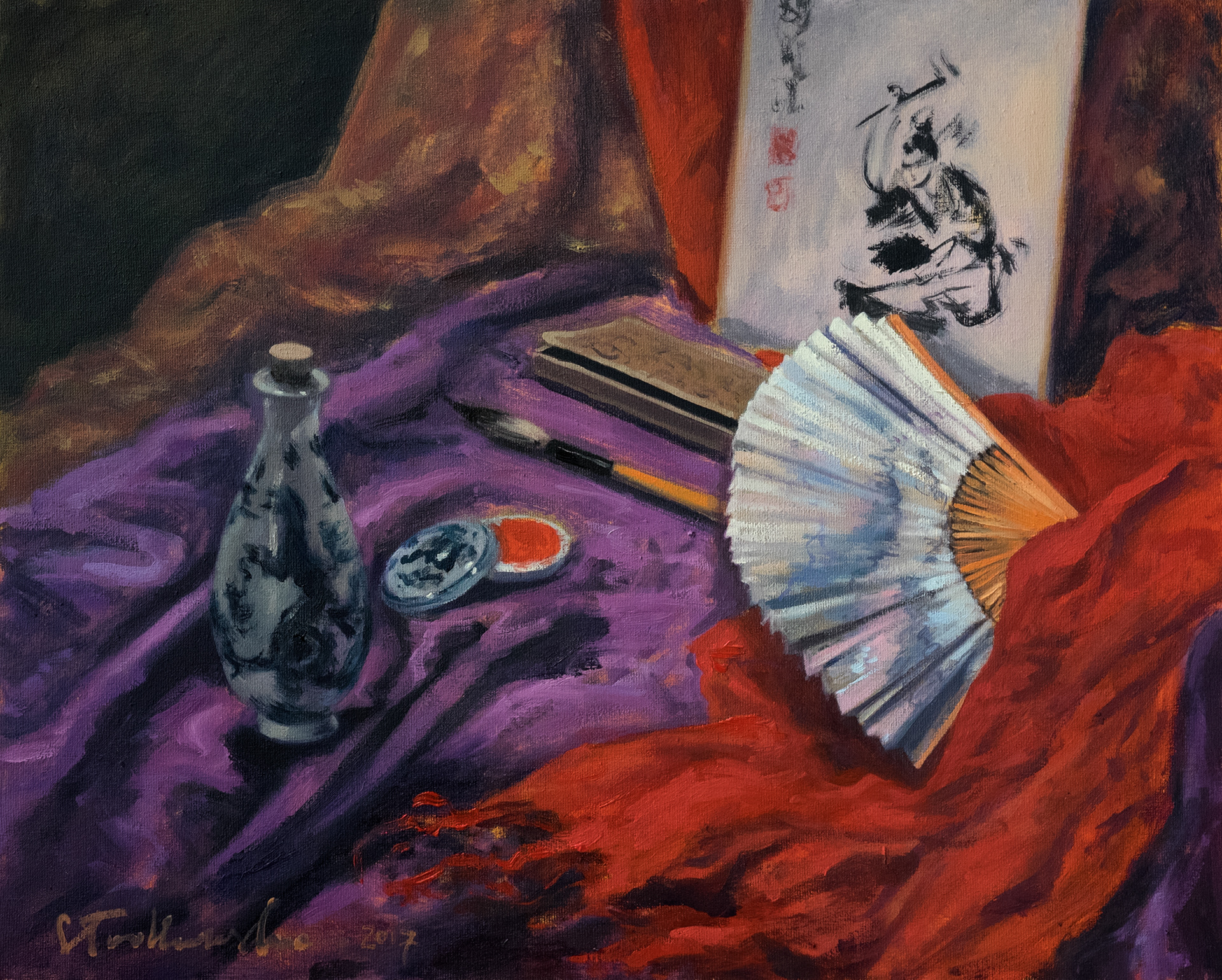 Martwa natura z wachlarzem - obraz olejny na płótnie 50 x 40 cm  /PRIVATE COLLECTION/