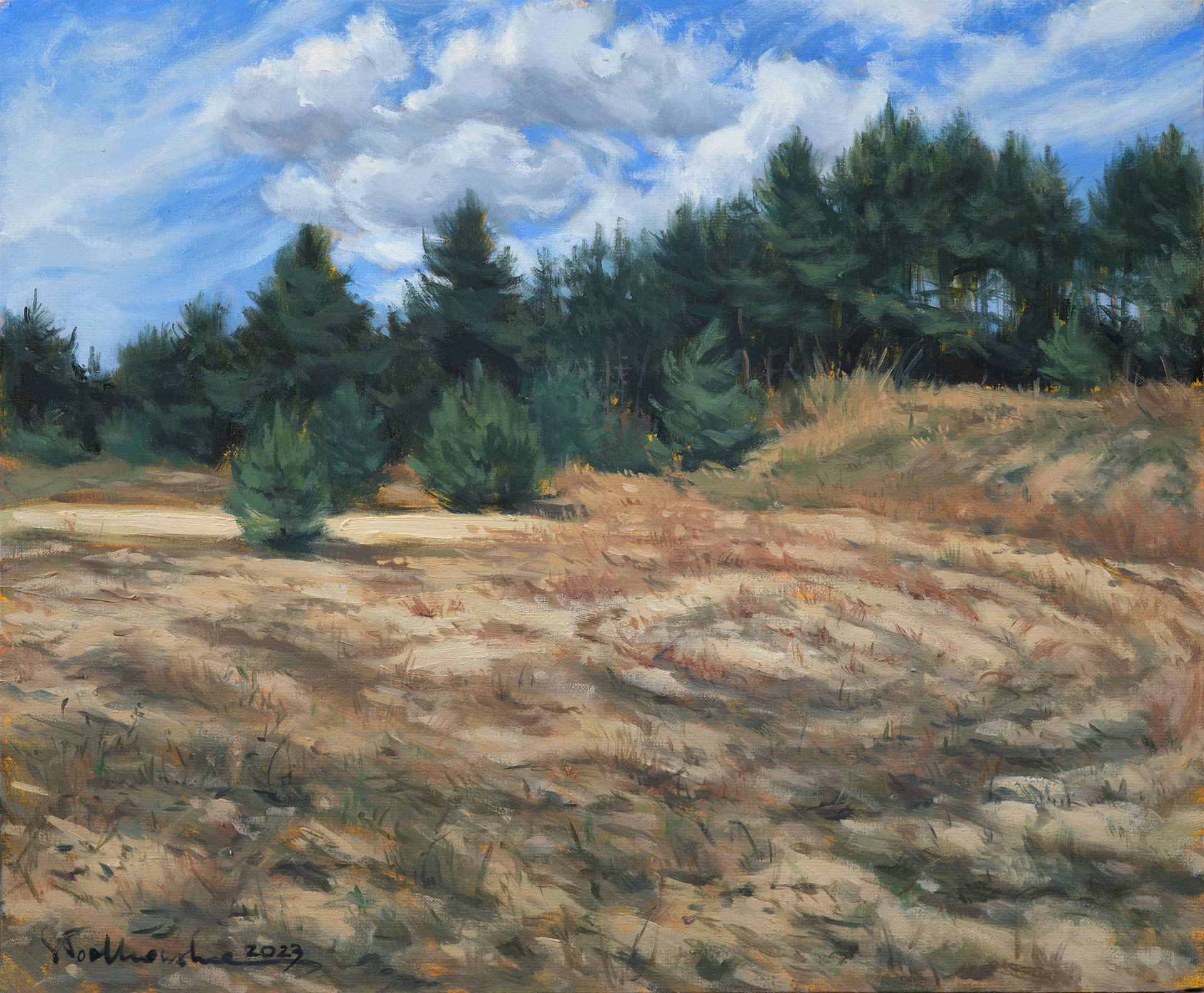 Idąc w stronę lasu. – obraz olejny na płótnie 46 x 38 cm