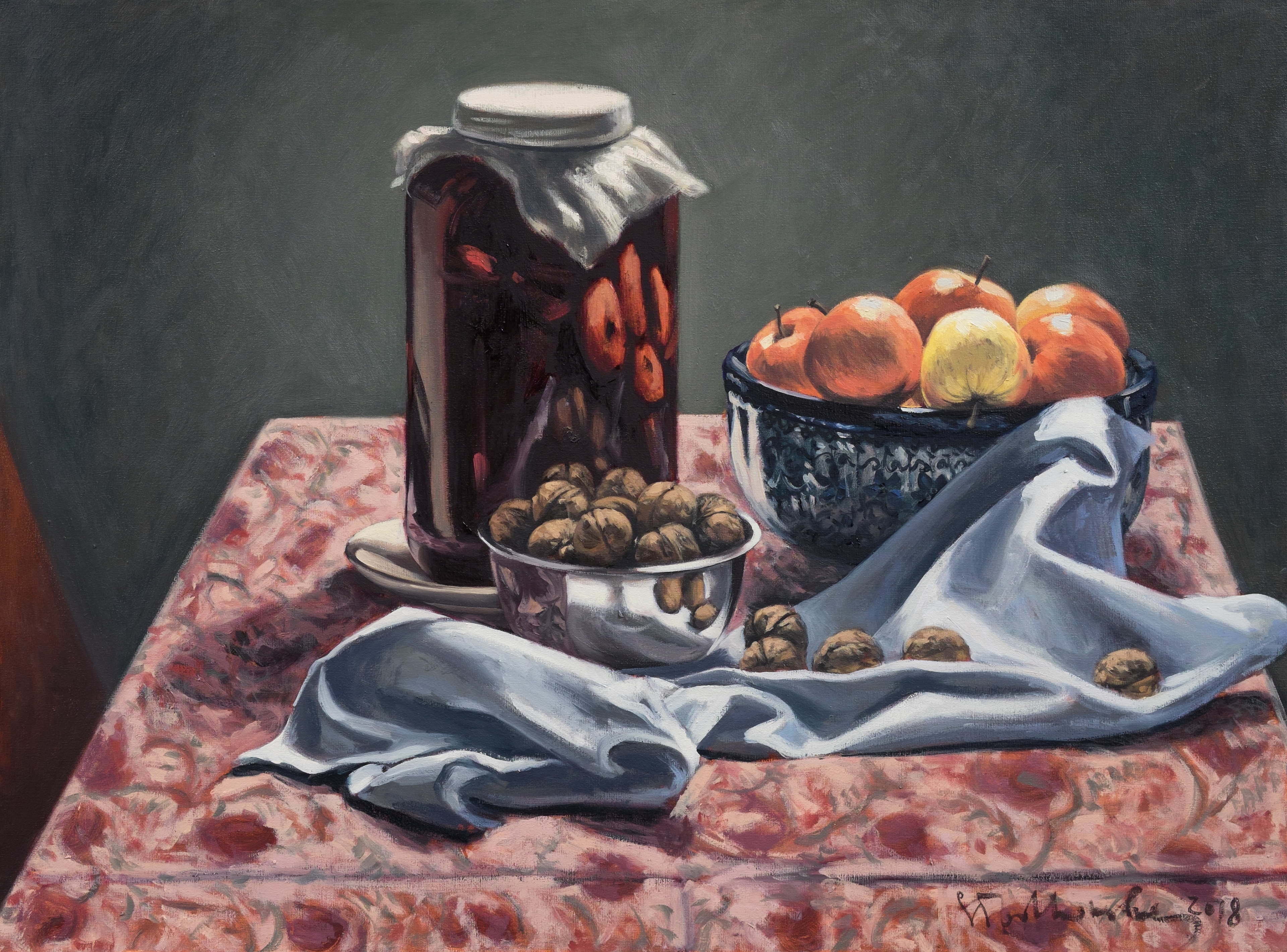 Martwa natura z orzechami - obraz olejny na płótnie 73 x 54 cm