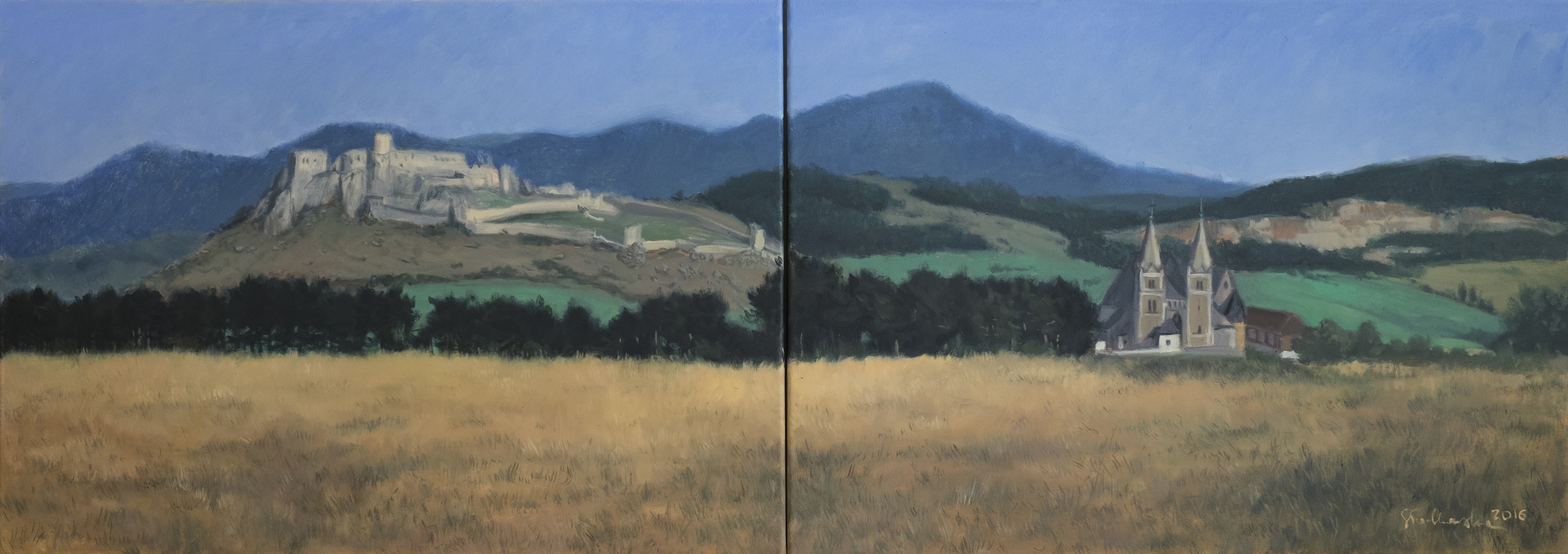 Spiskie Jeruzalem, widok na Zamek i Kapitułę – obraz olejny na płótnie 140 x 50 cm   /PRIVATE COLLECTION/