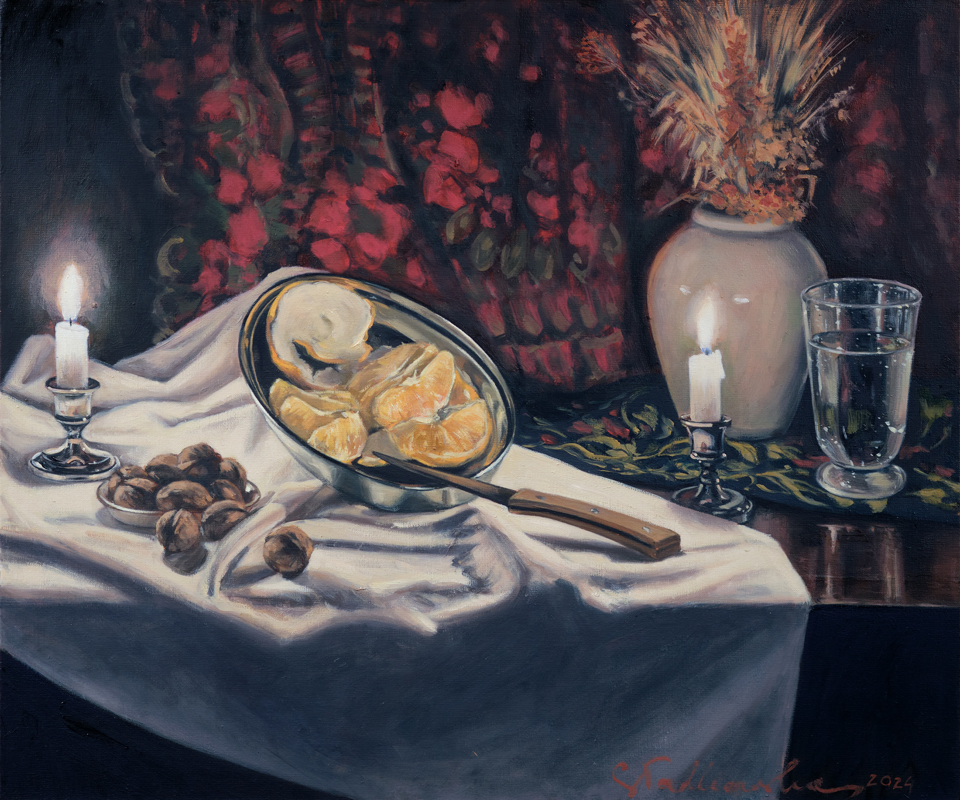 Twardy orzech do zgryzienia - obraz olejny na płótnie 55 x 46 cm