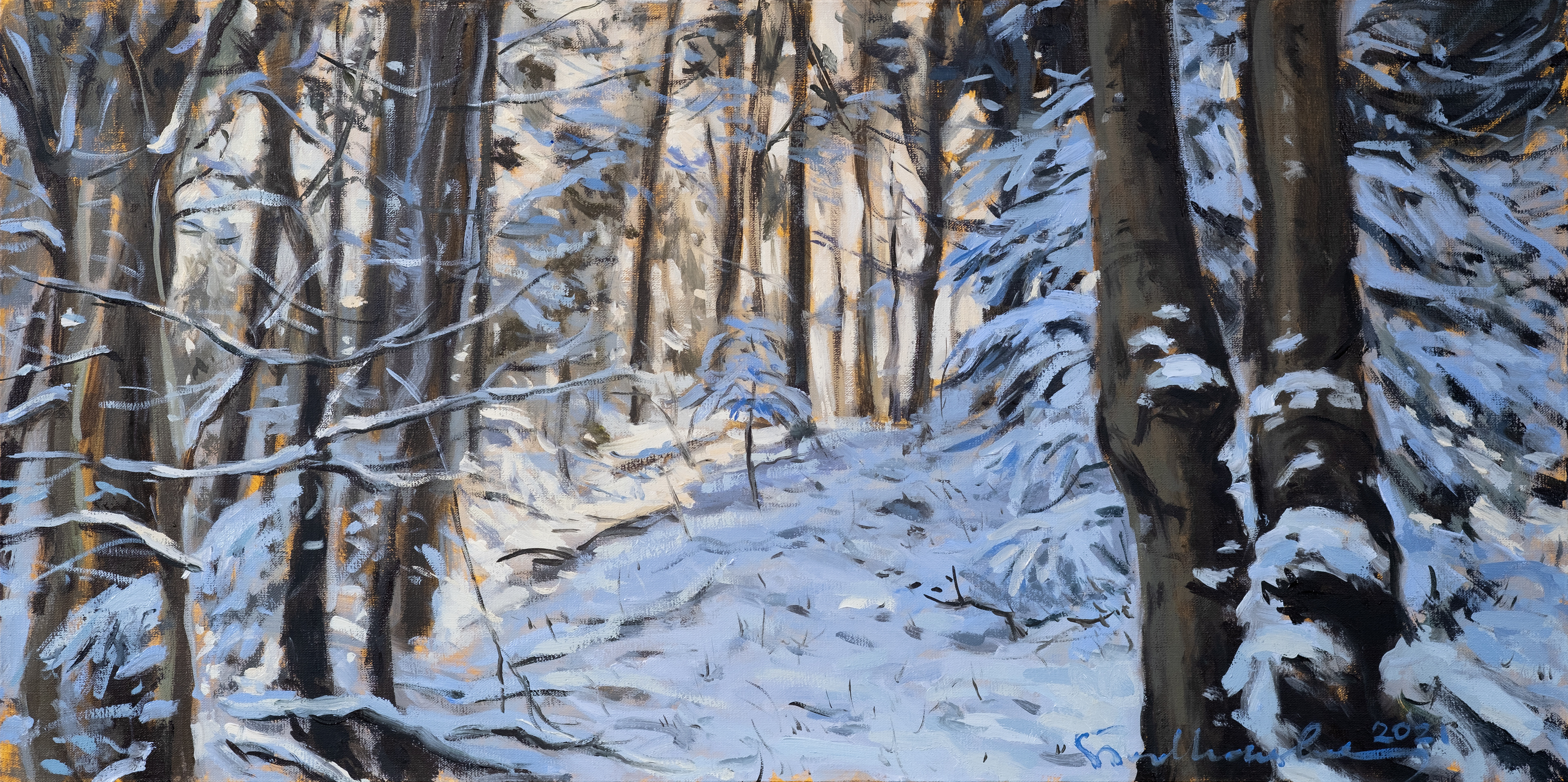 Droga na Święty Krzyż. – obraz olejny na płótnie 60 x 30 cm