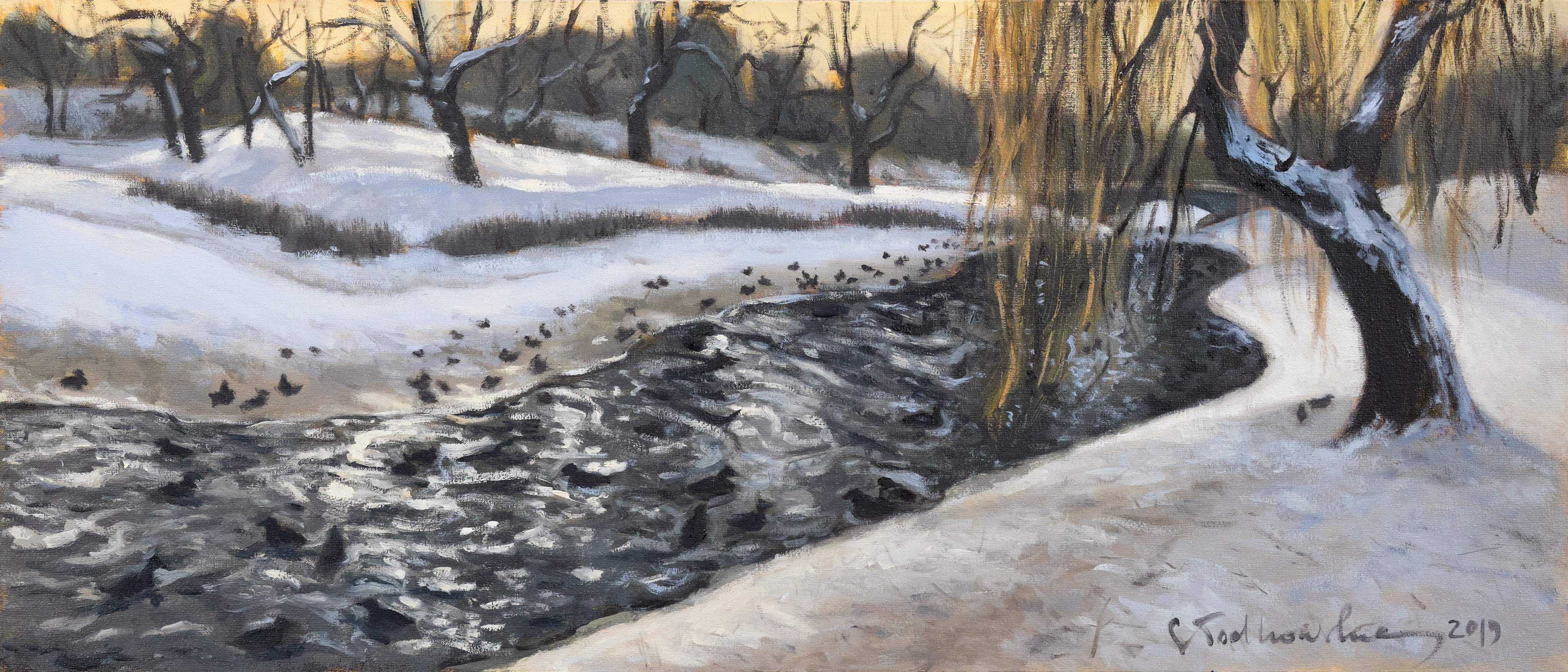 Zima w Parku Moczydło 2 - obraz olejny na płótnie 70 x 30 cm   /PRIVATE COLLECTION/