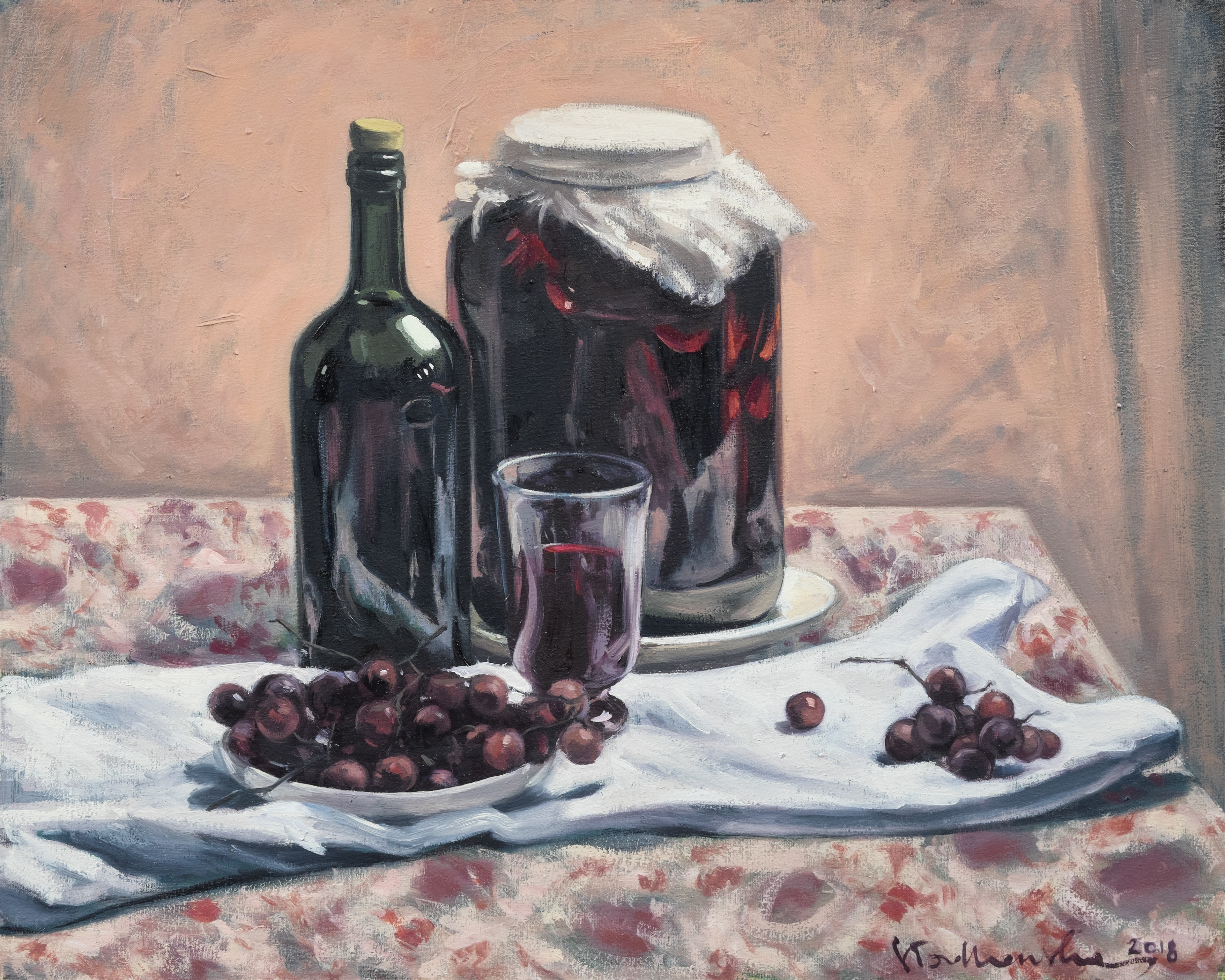 Martwa natura z winem - obraz olejny na płótnie 50 x 40 cm  /PRIVATE COLLECTION/