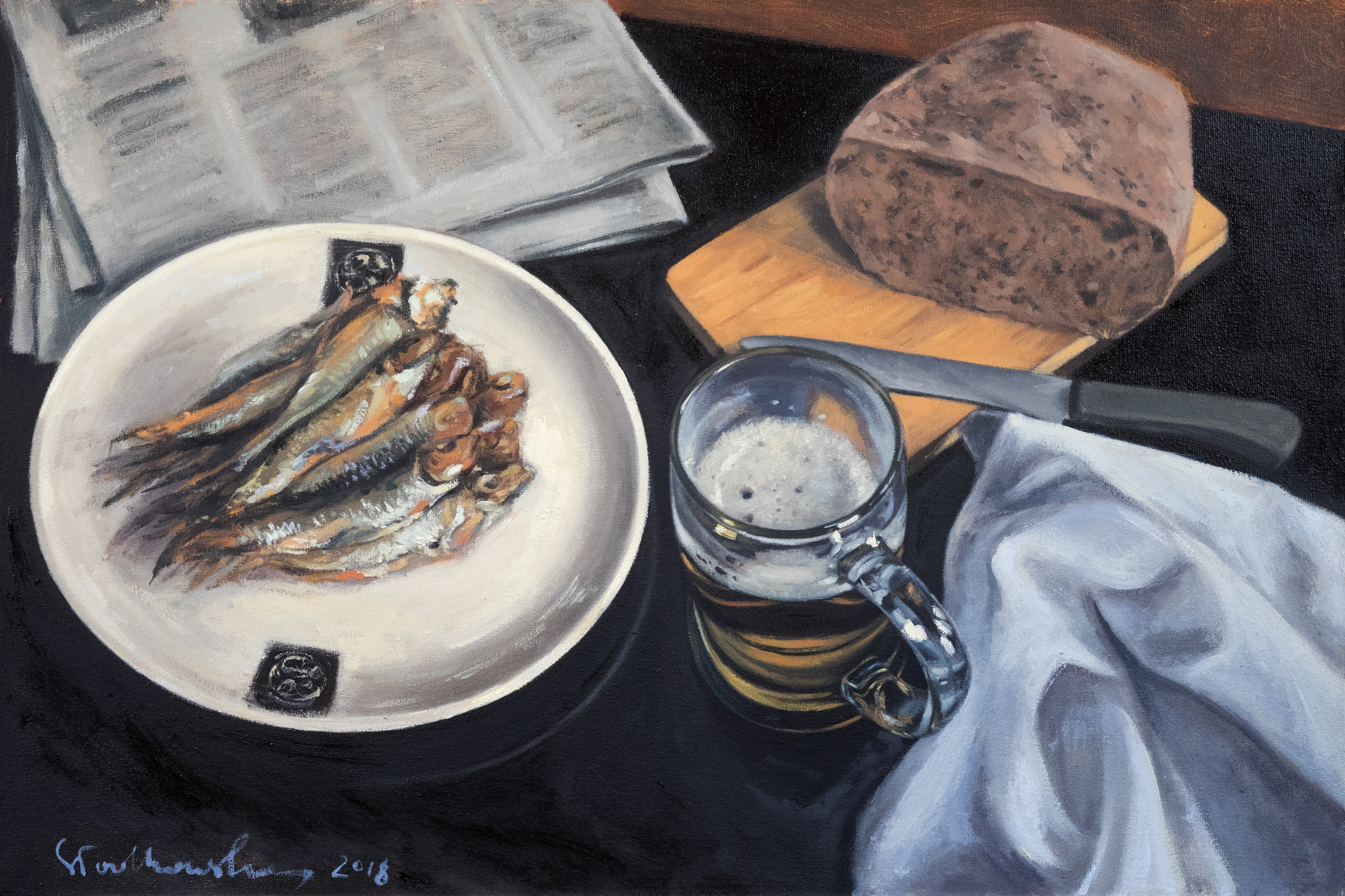 Martwa natura ze szprotami 2 - obraz olejny na płótnie 60 x 40 cm   /PRIVATE COLLECTION/